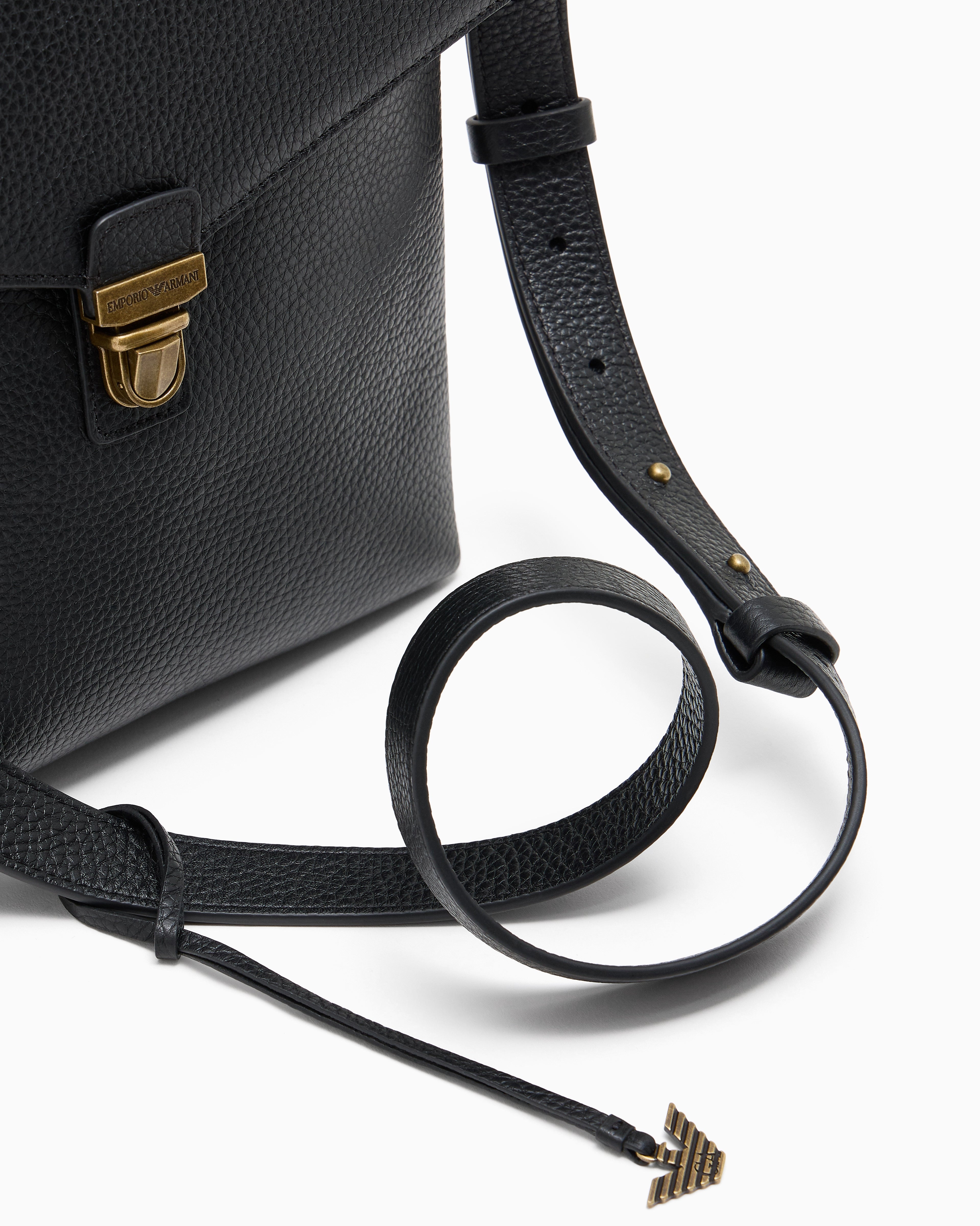 Emporio Armani Icon pebbled leather flat shoulder bag