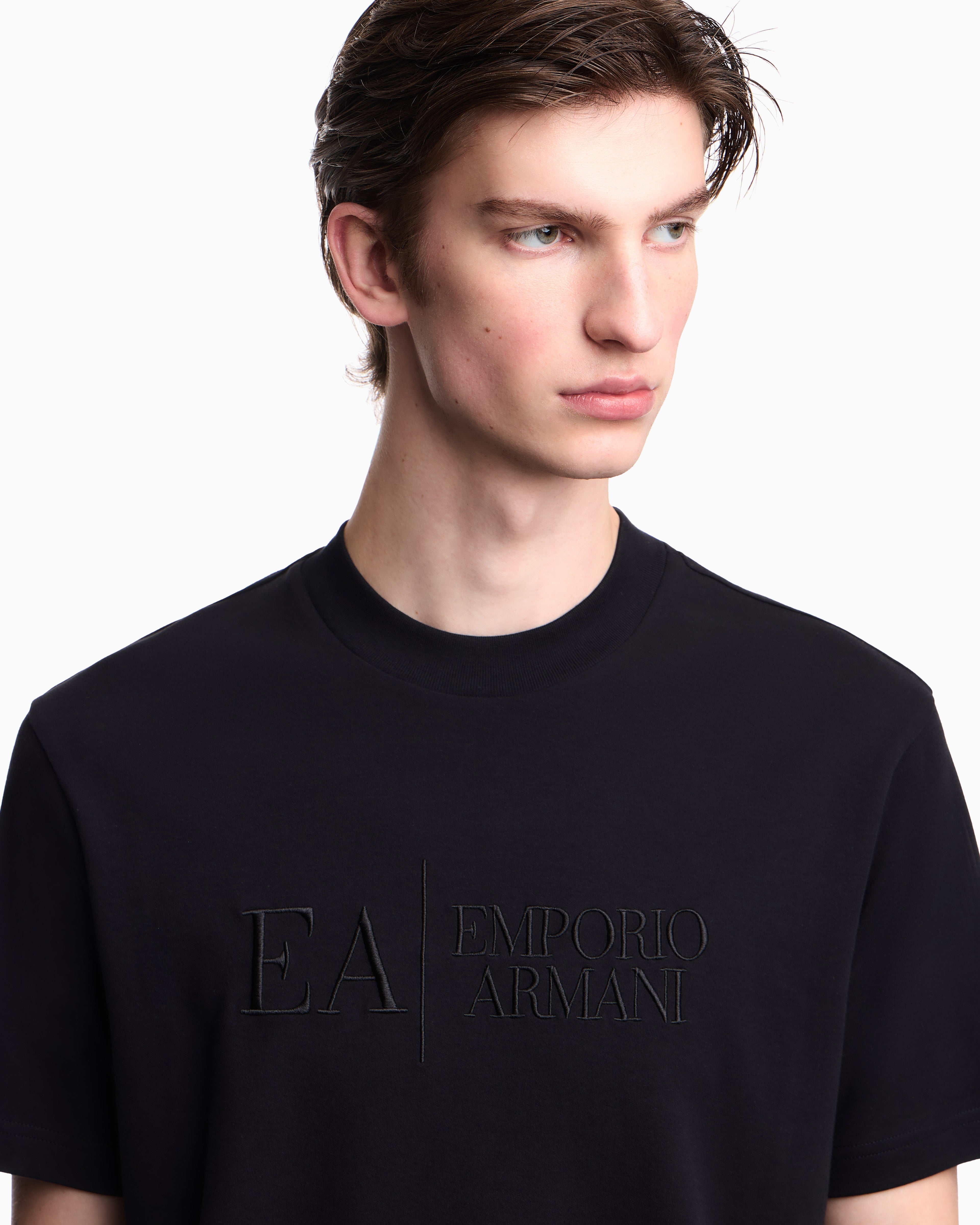 Emporio Armani Jersey t-shirt in interlock cotton with logo Capsule Icon