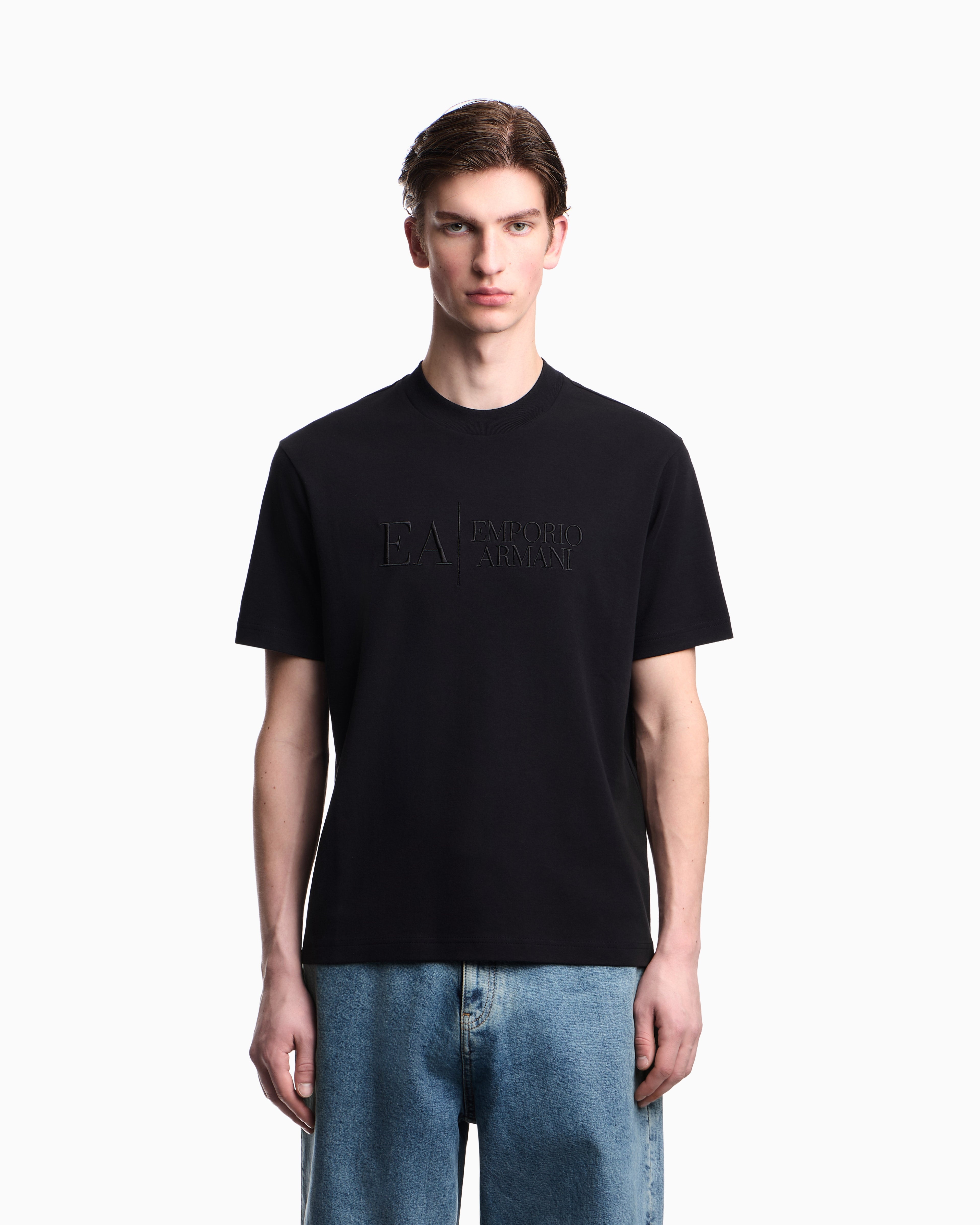 Emporio Armani Jersey t-shirt in interlock cotton with logo Capsule Icon