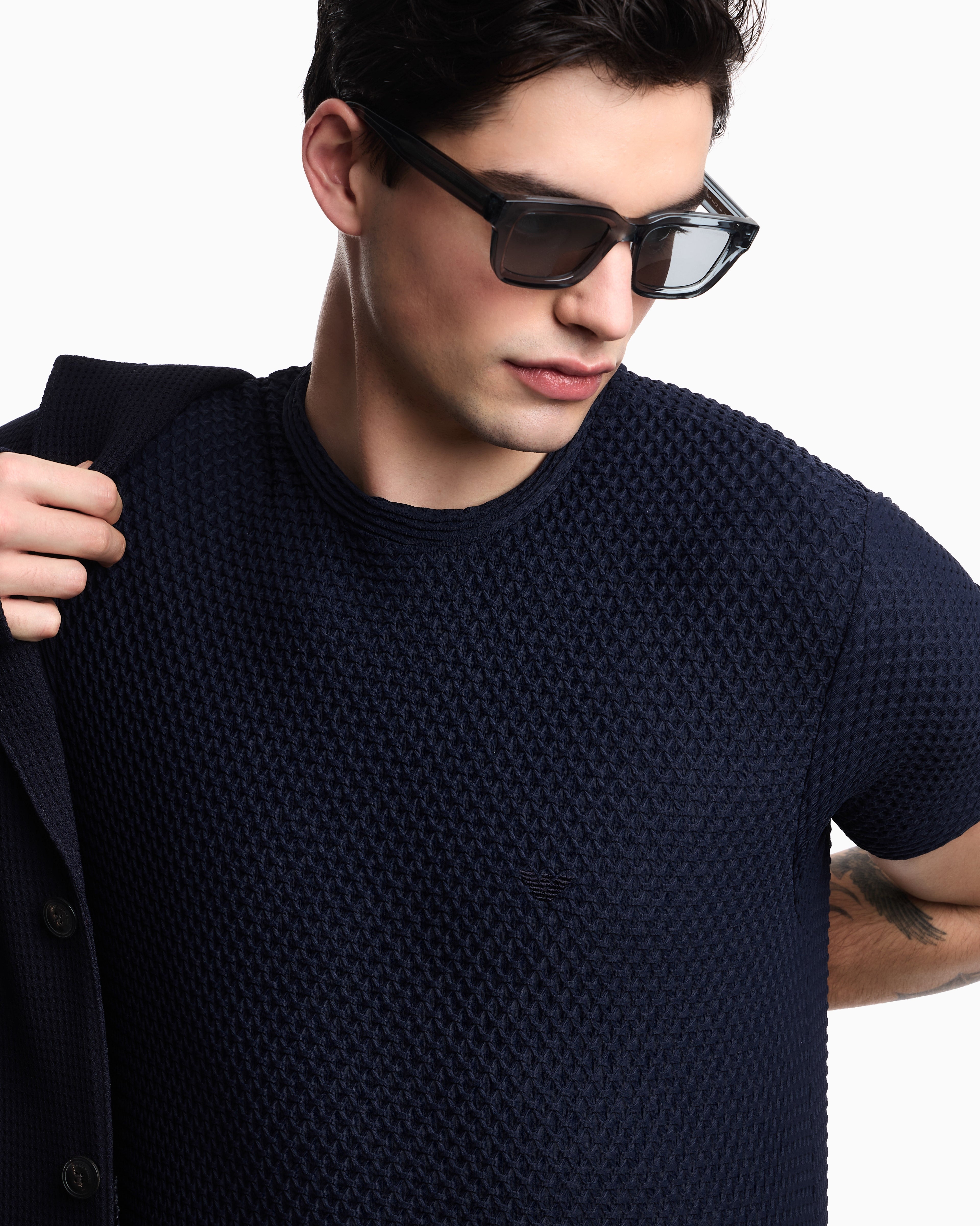 Emporio Armani T-shirt in embossed two-way stretch jersey