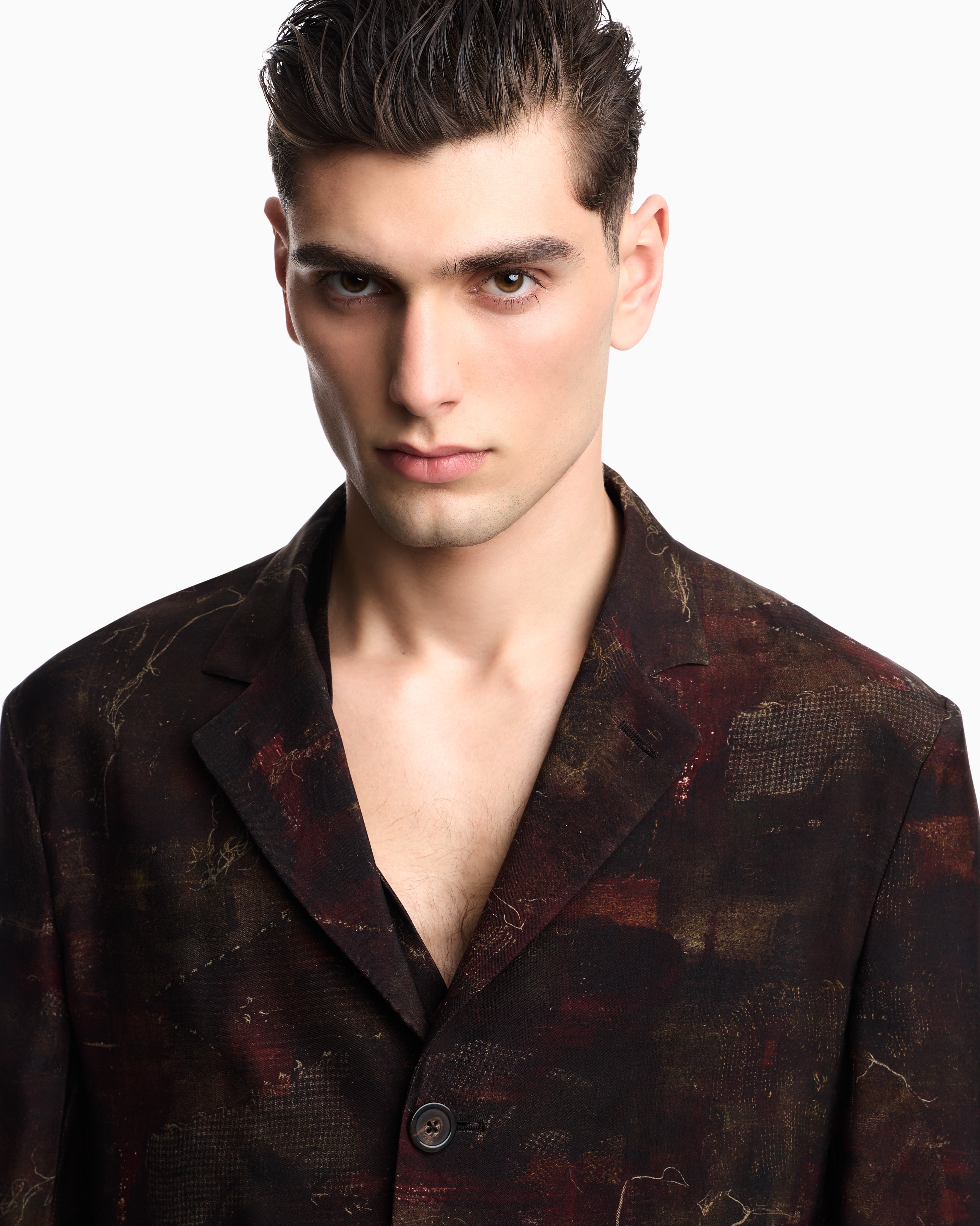 Emporio Armani Single-breasted jacket in cupro twill with all-over print