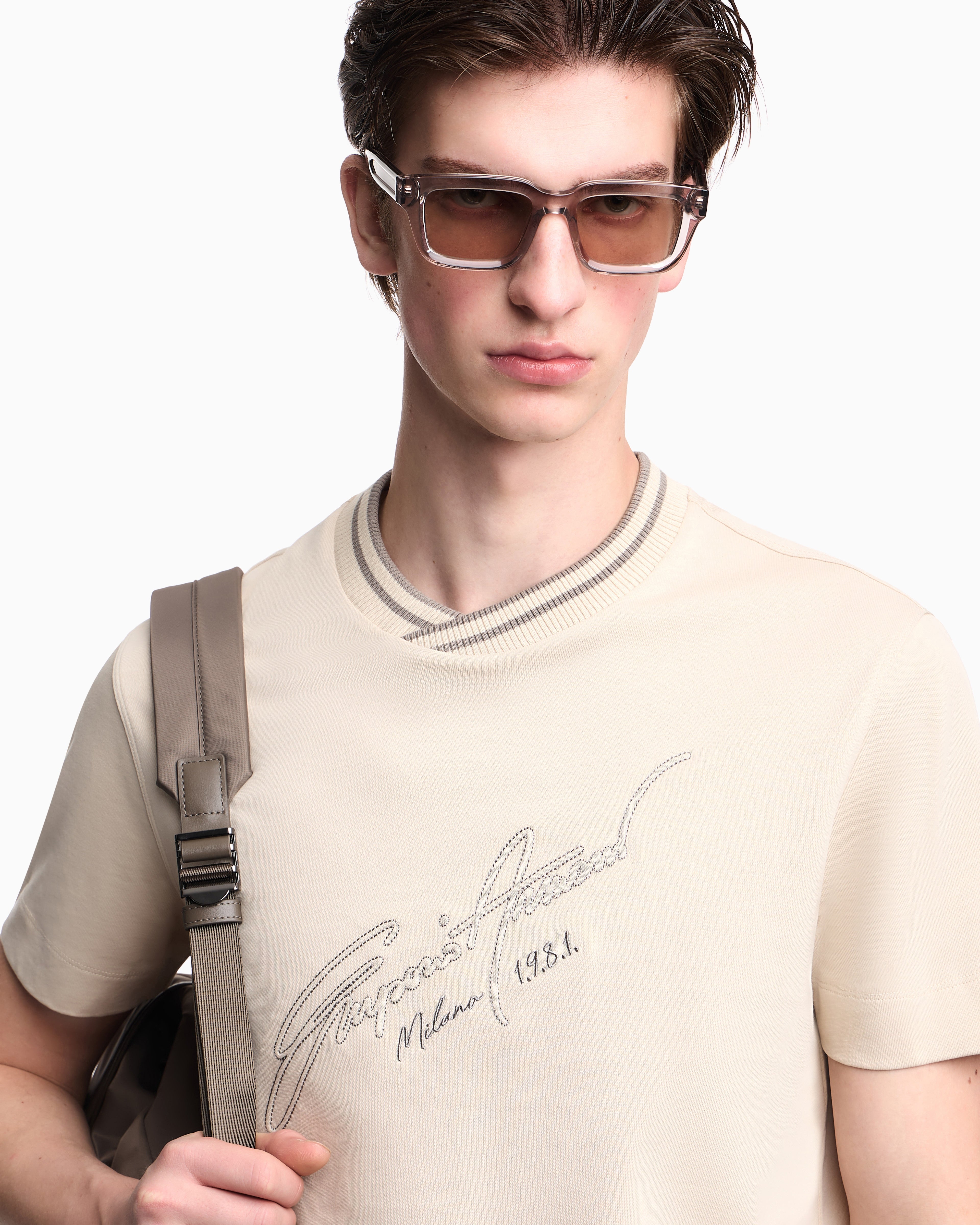 Emporio Armani Slim-fit, heavy jersey T-shirt with logo signature embroidery
