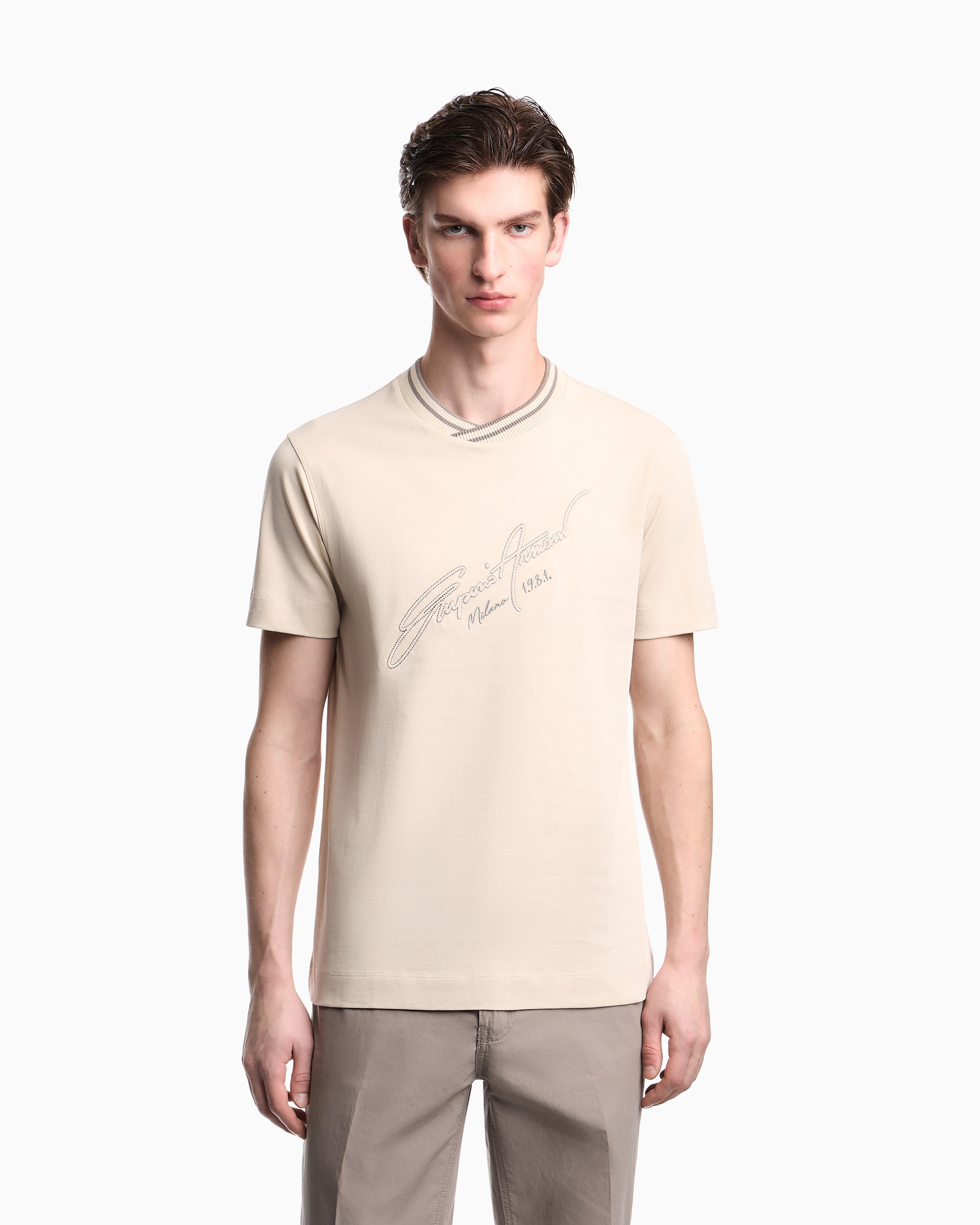 Emporio Armani Slim-fit, heavy jersey T-shirt with logo signature embroidery