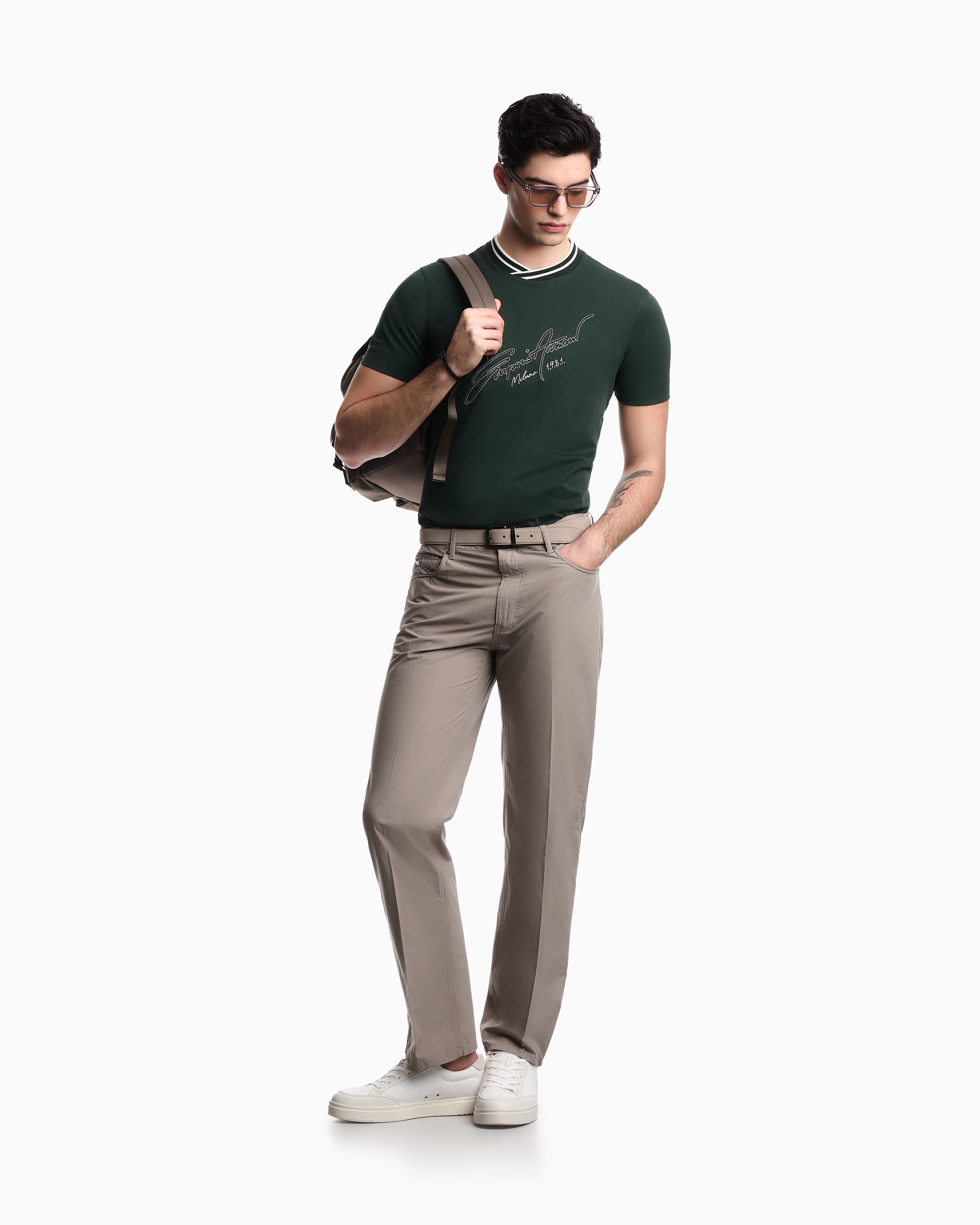 Emporio Armani Slim-fit, heavy jersey T-shirt with logo signature embroidery