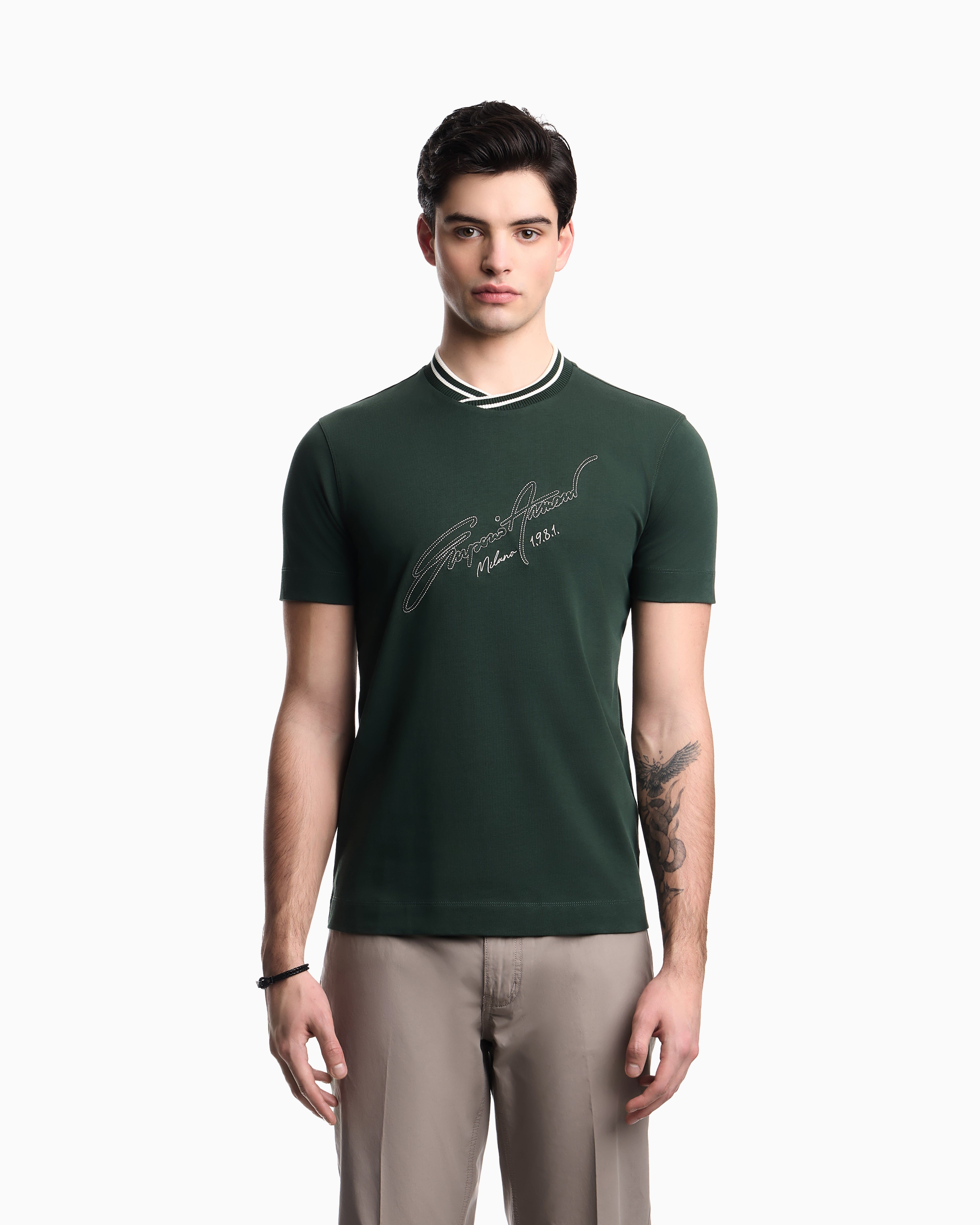 Emporio Armani Slim-fit, heavy jersey T-shirt with logo signature embroidery