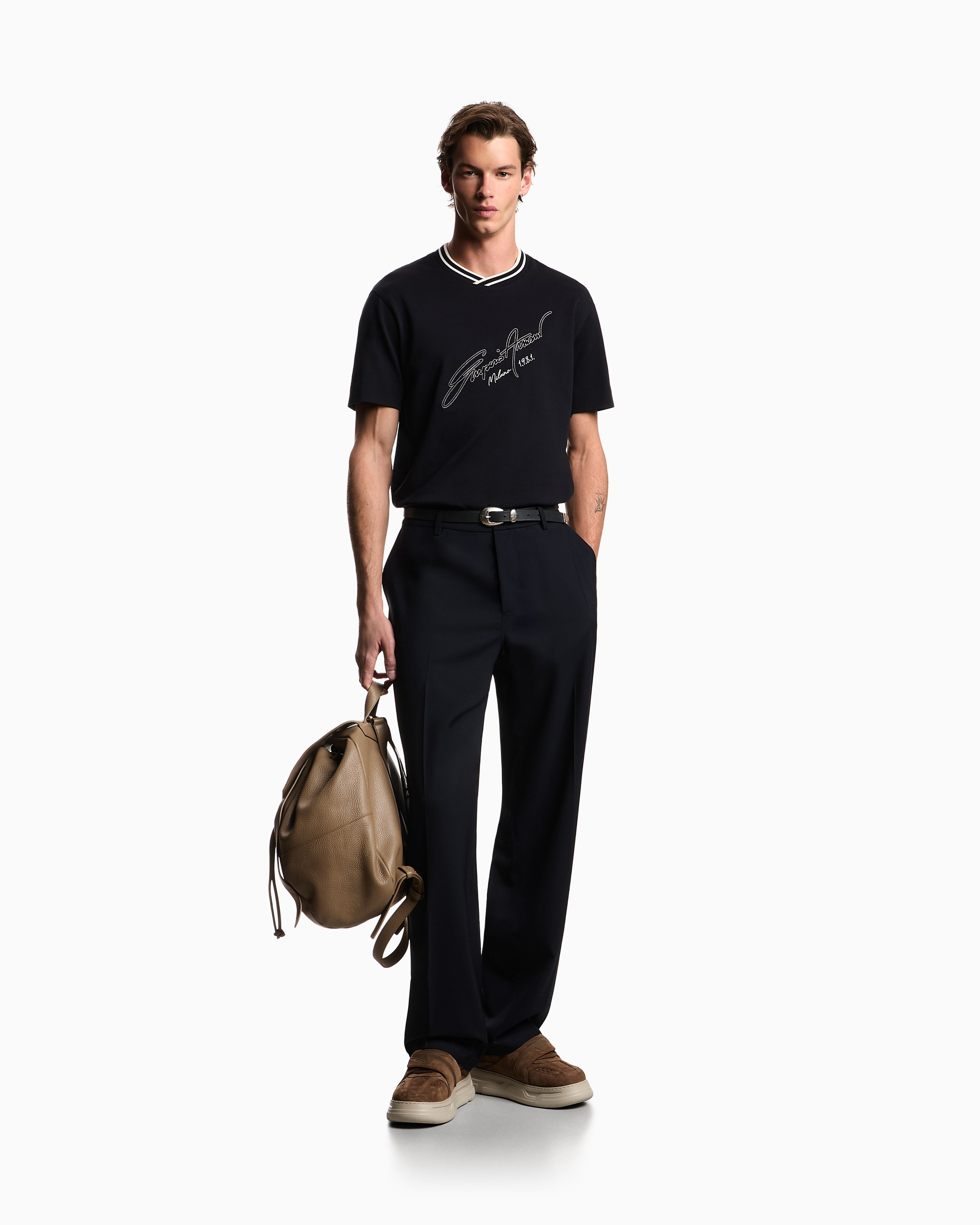 Emporio Armani Slim-fit, heavy jersey T-shirt with logo signature embroidery