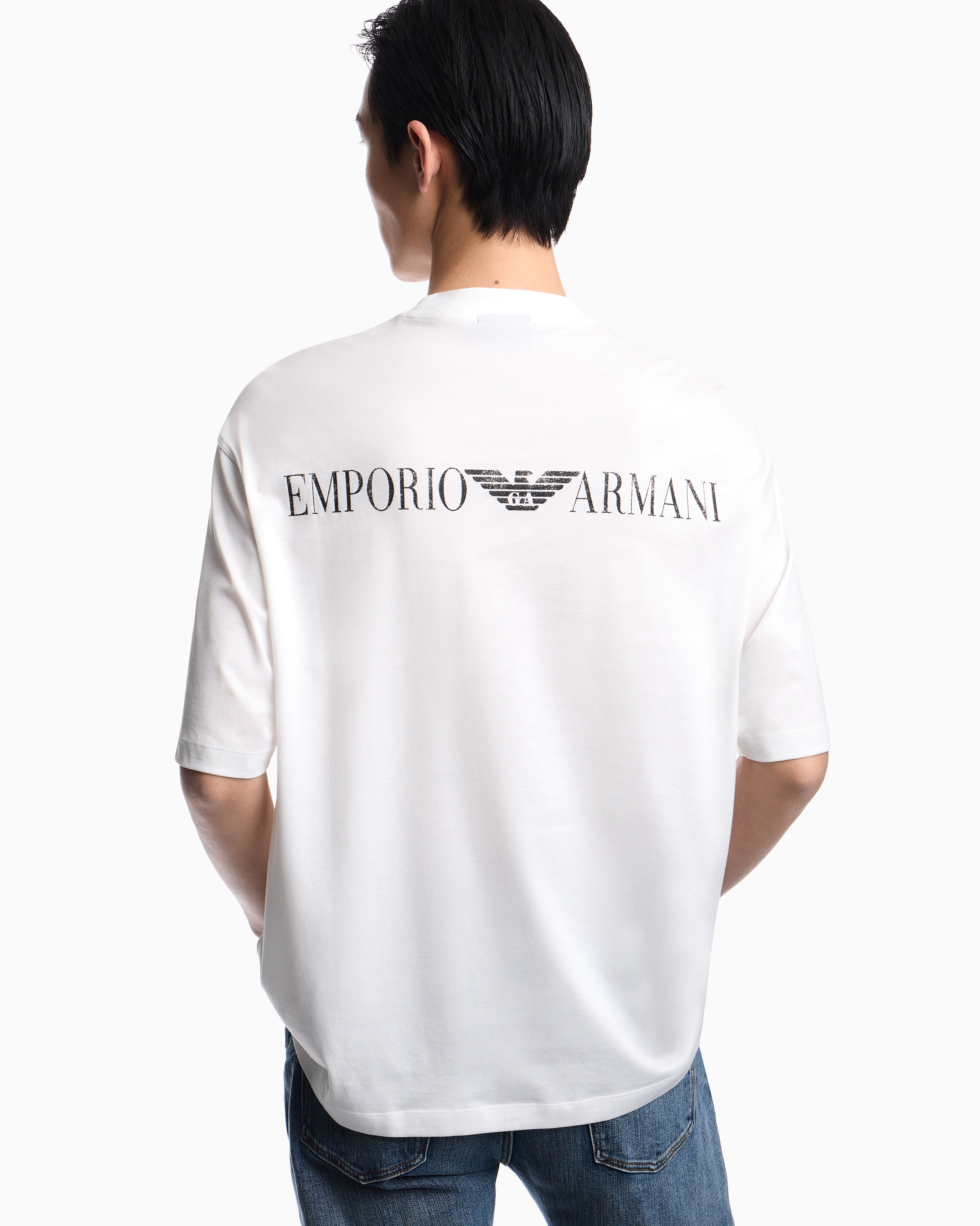 Emporio Armani Oversized jersey T-shirt with used-effect logo print