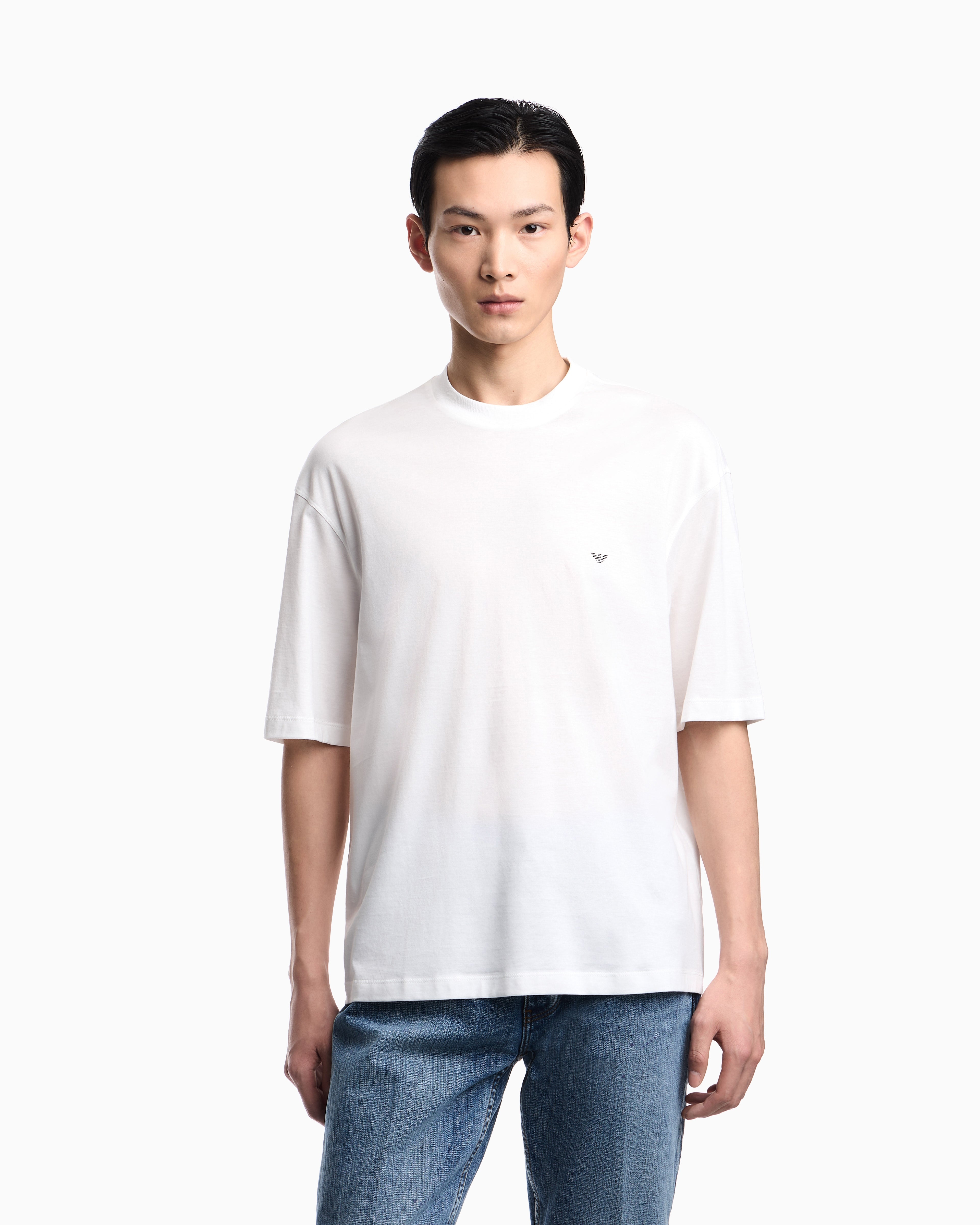 Emporio Armani Oversized jersey T-shirt with used-effect logo print