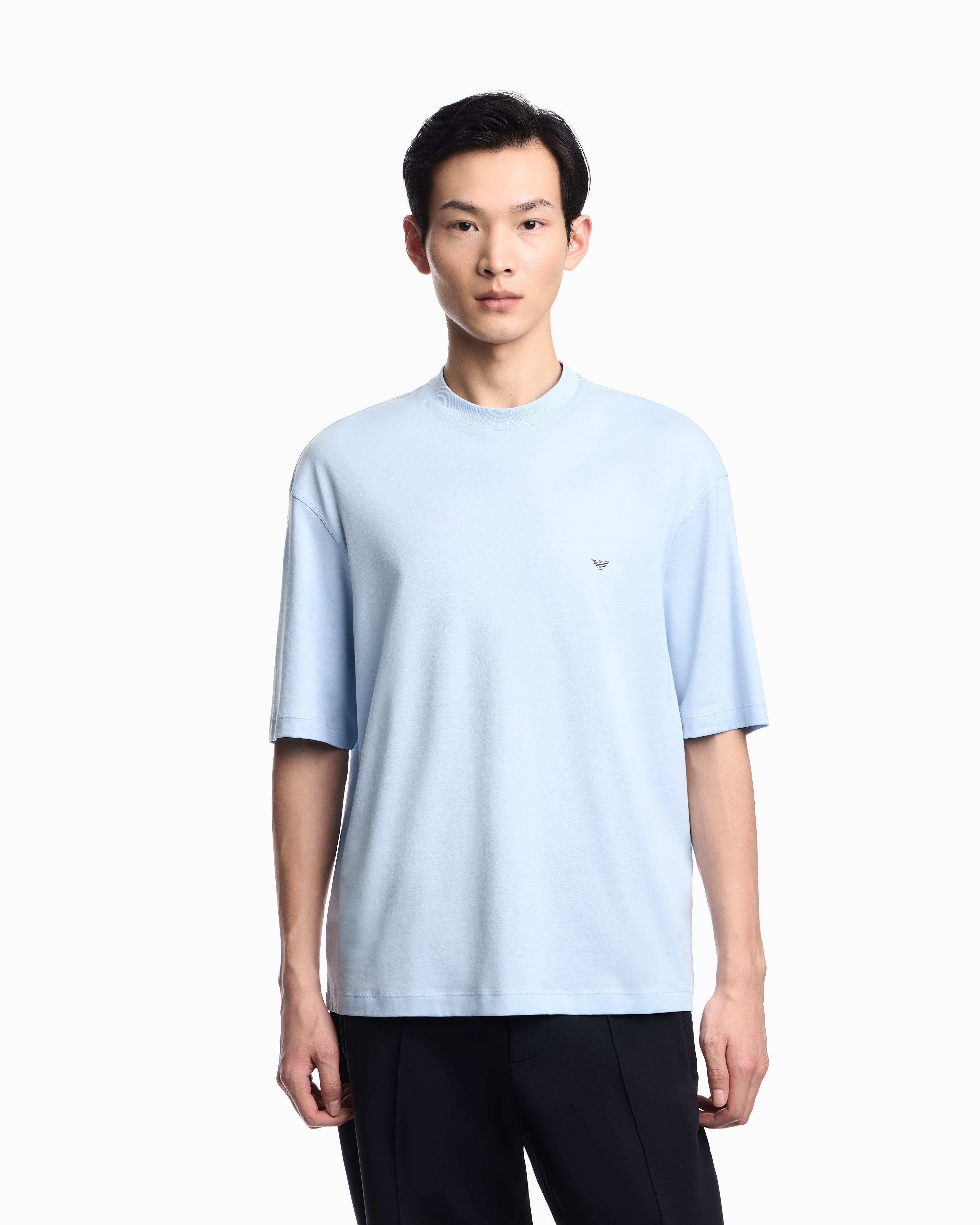 Emporio Armani Oversized jersey T-shirt with used-effect logo print