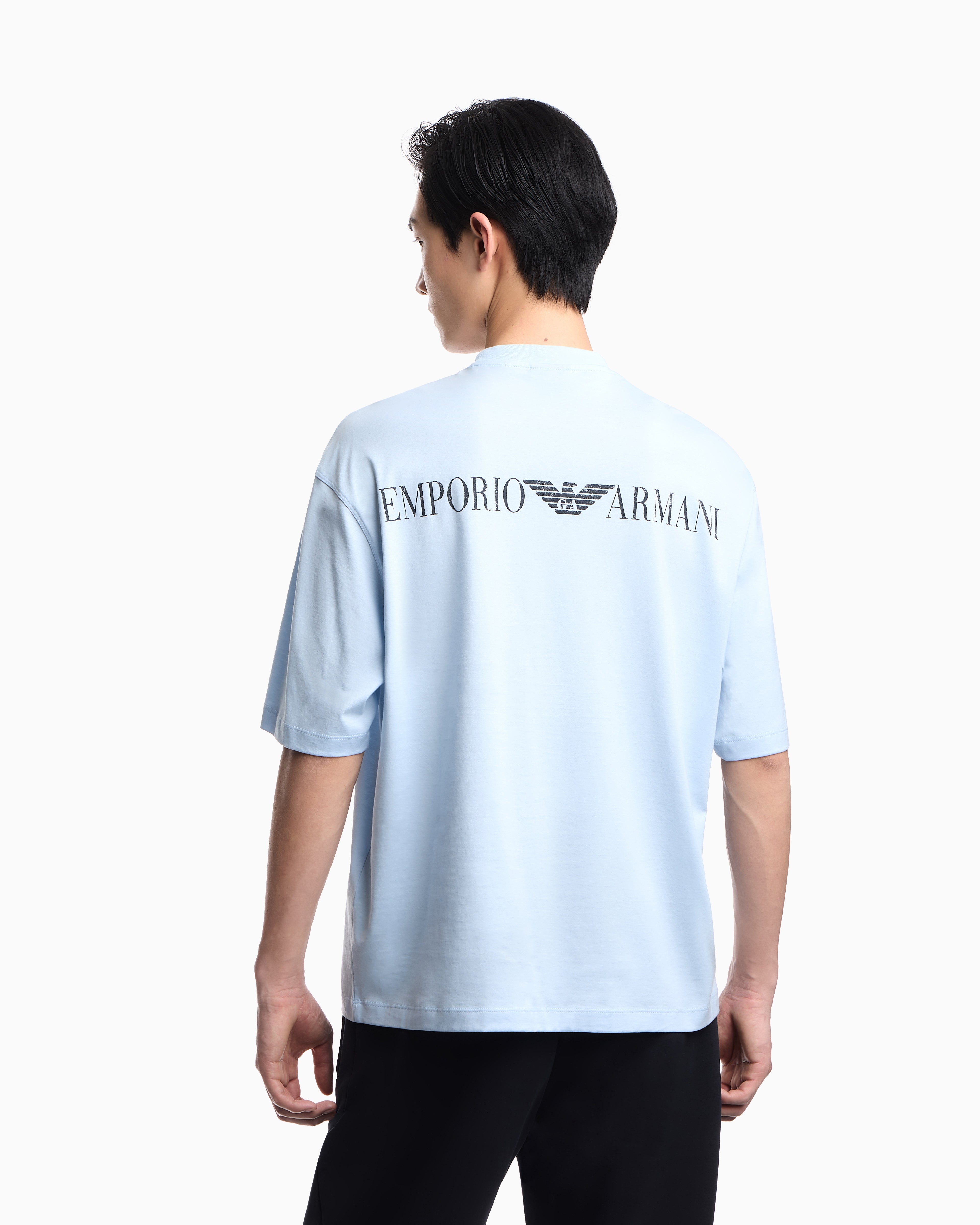 Emporio Armani Oversized jersey T-shirt with used-effect logo print