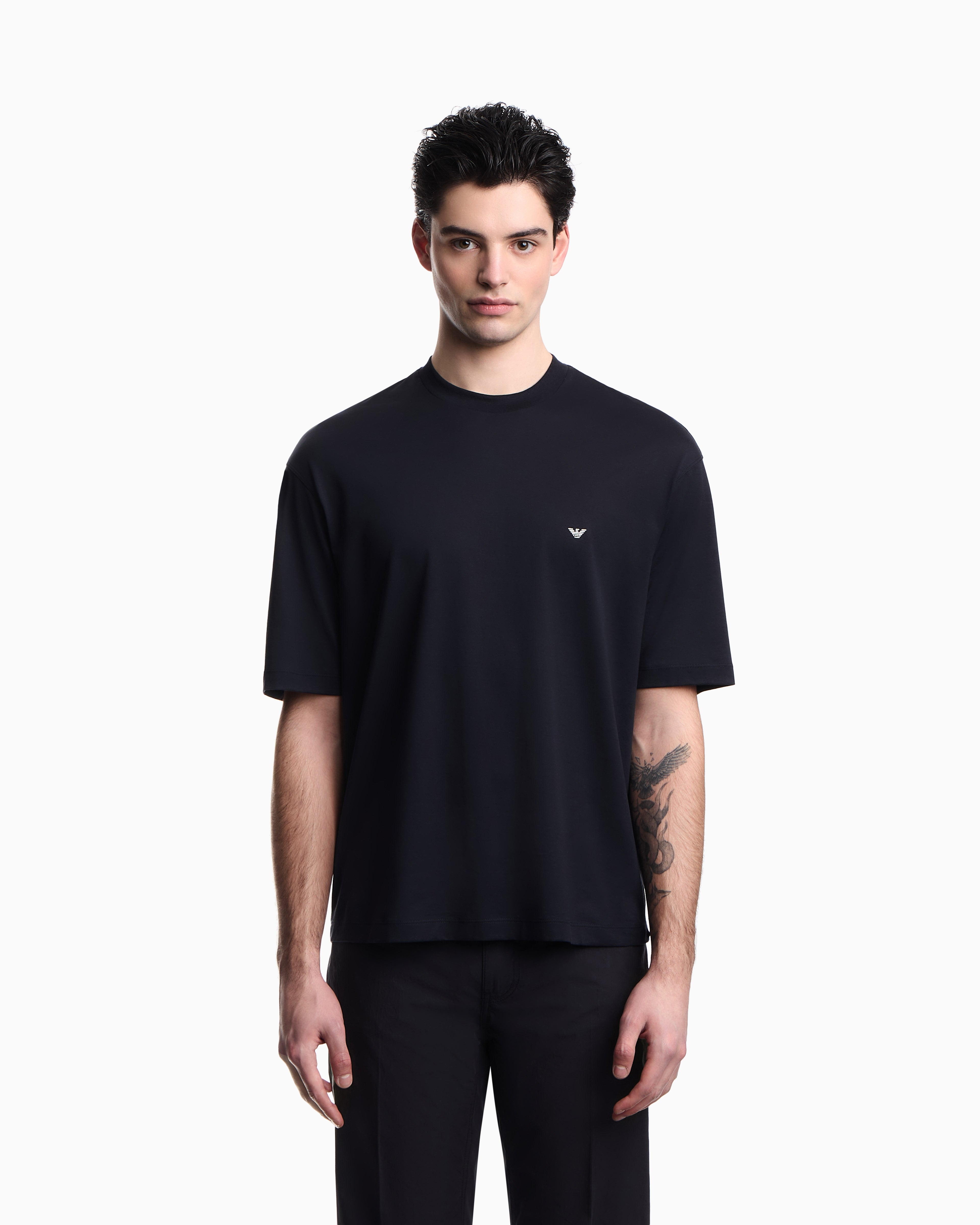 Emporio Armani Oversized jersey T-shirt with used-effect logo print