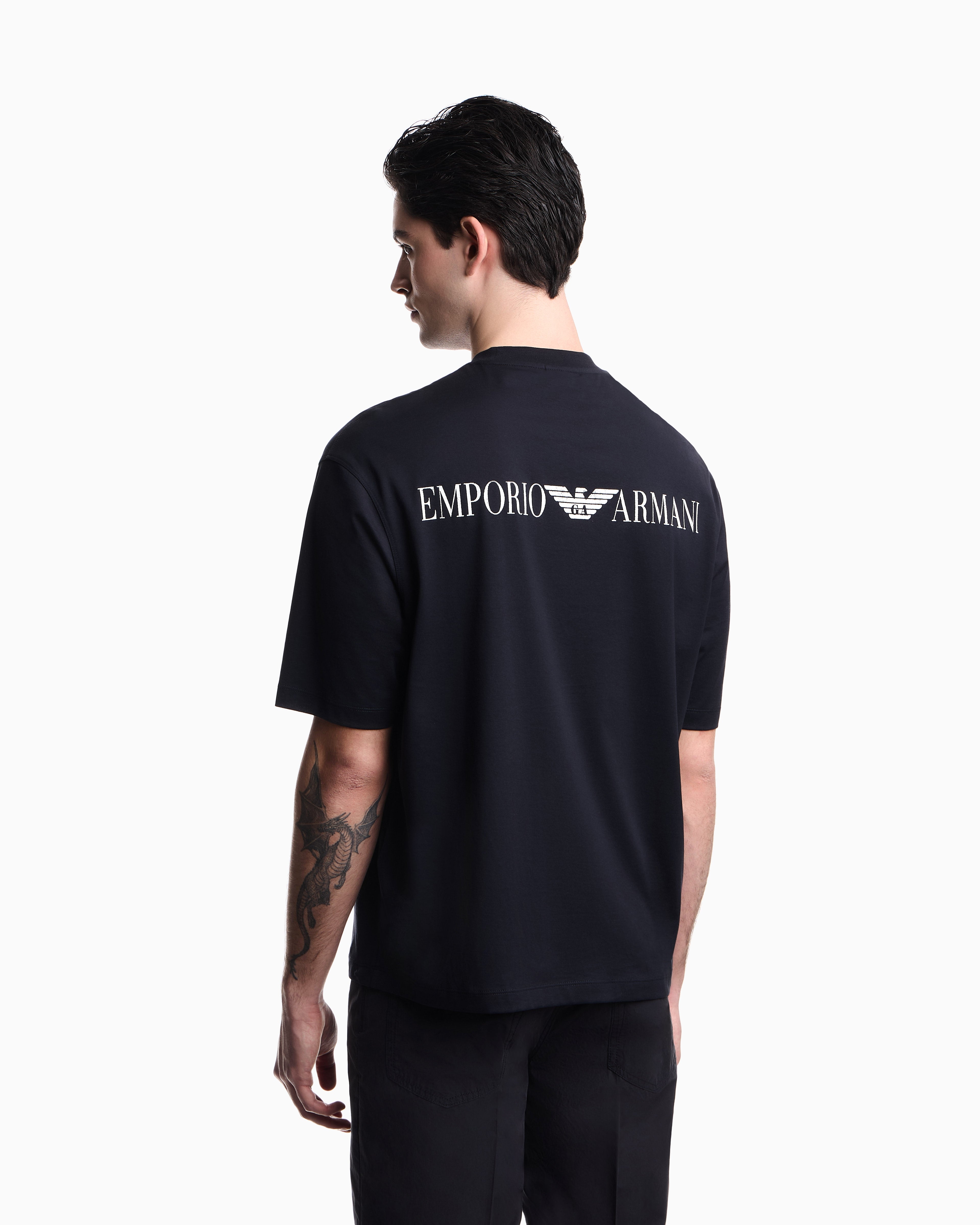 Emporio Armani Oversized jersey T-shirt with used-effect logo print