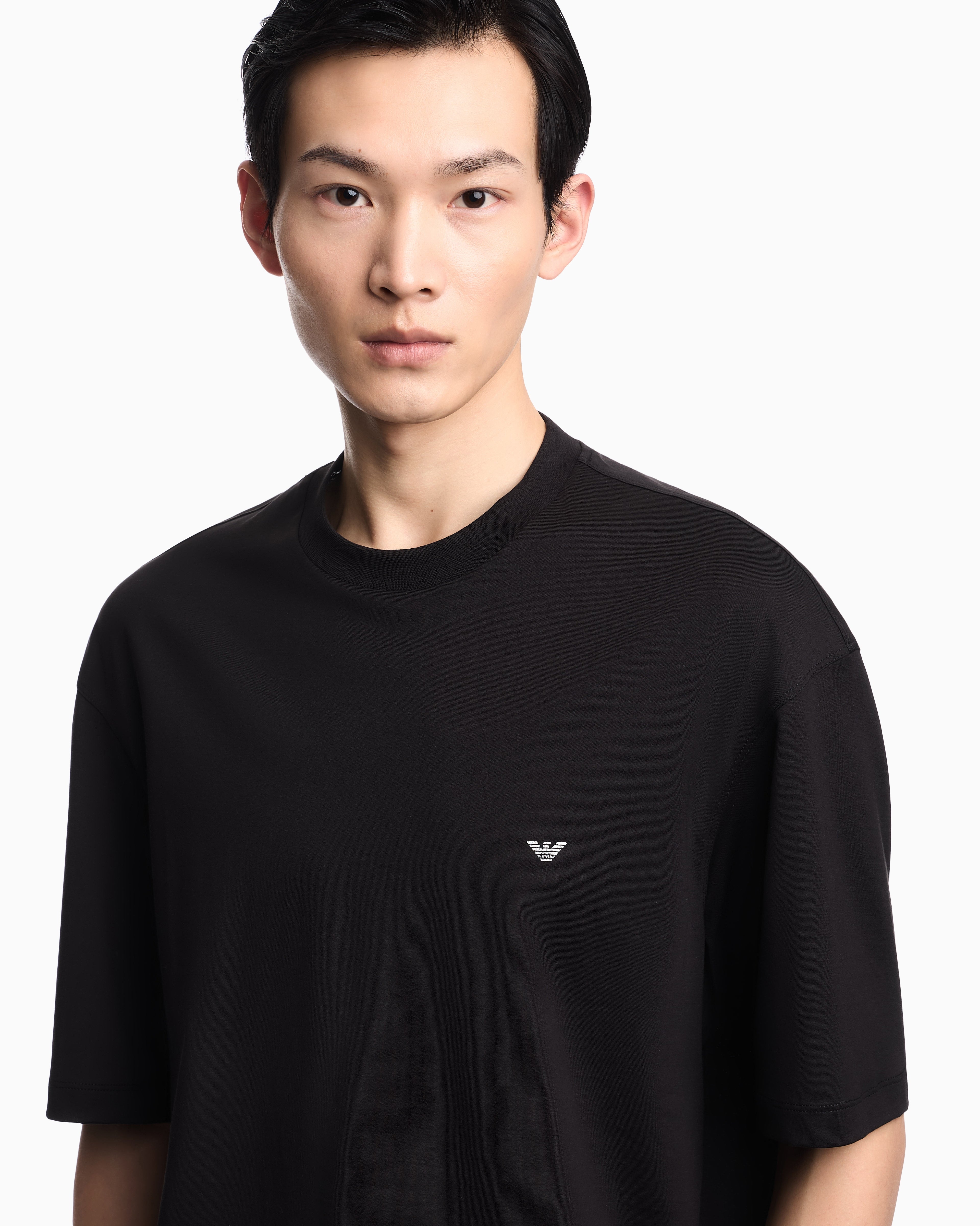Emporio Armani Oversized jersey T-shirt with used-effect logo print