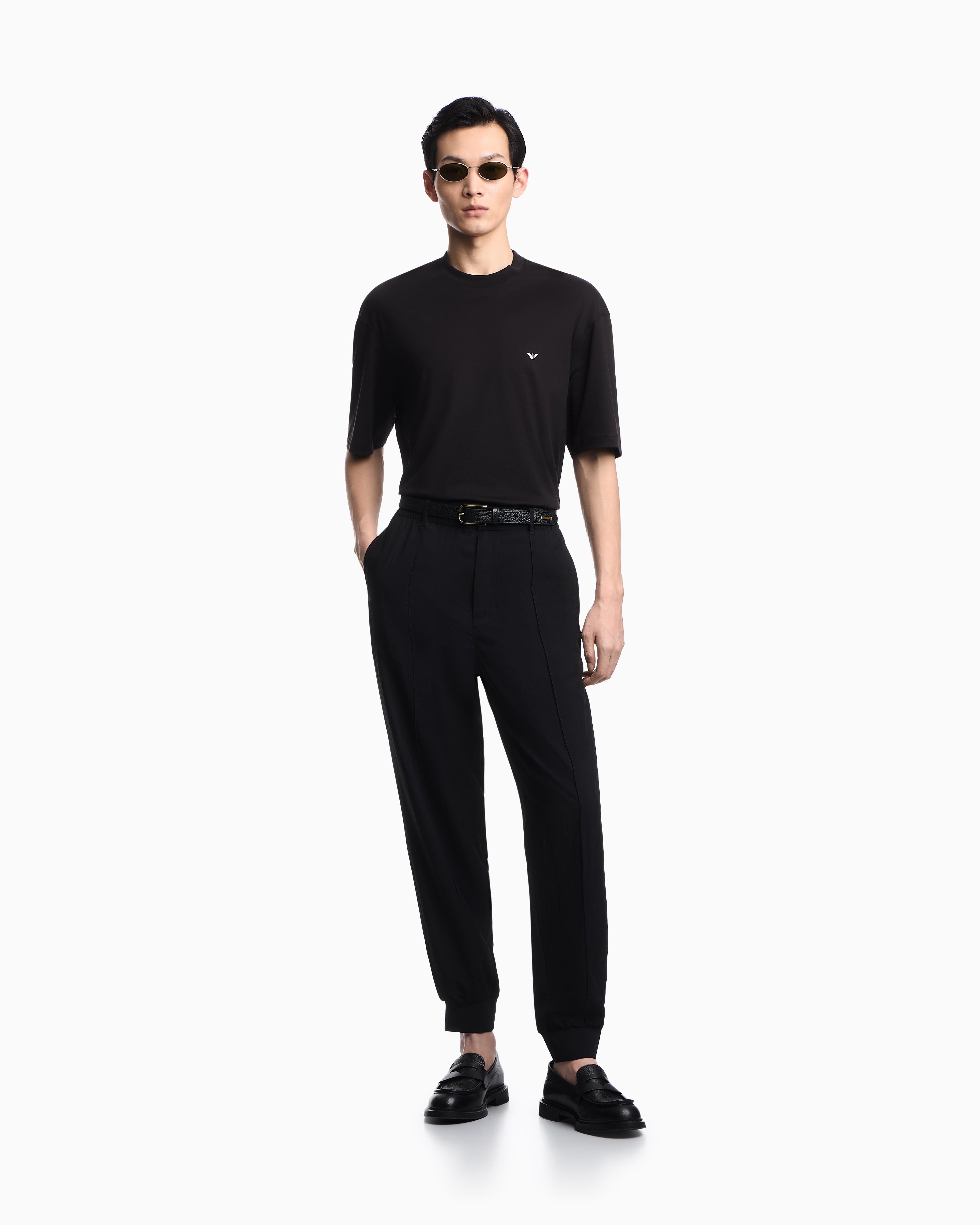 Emporio Armani Oversized jersey T-shirt with used-effect logo print