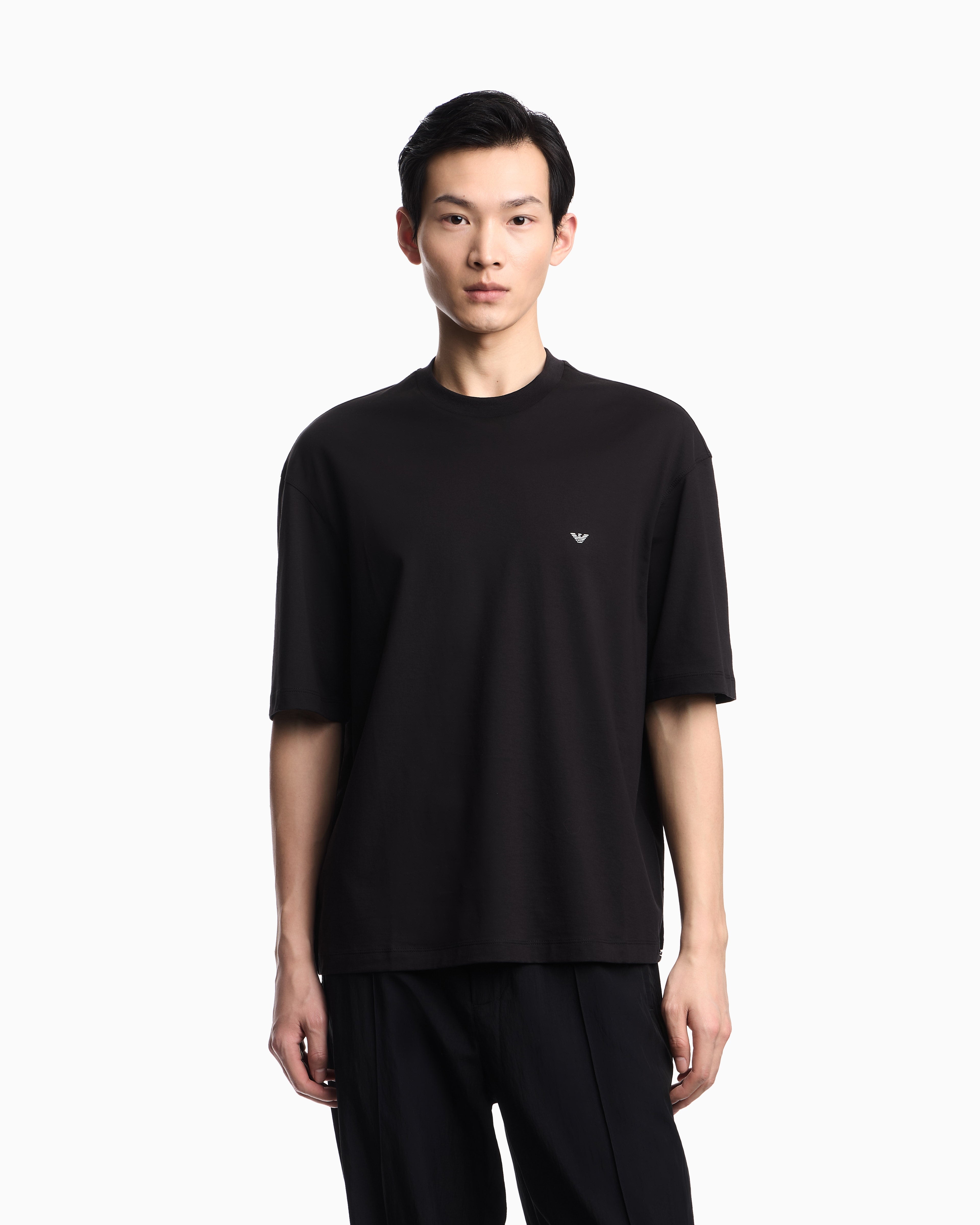 Emporio Armani Oversized jersey T-shirt with used-effect logo print