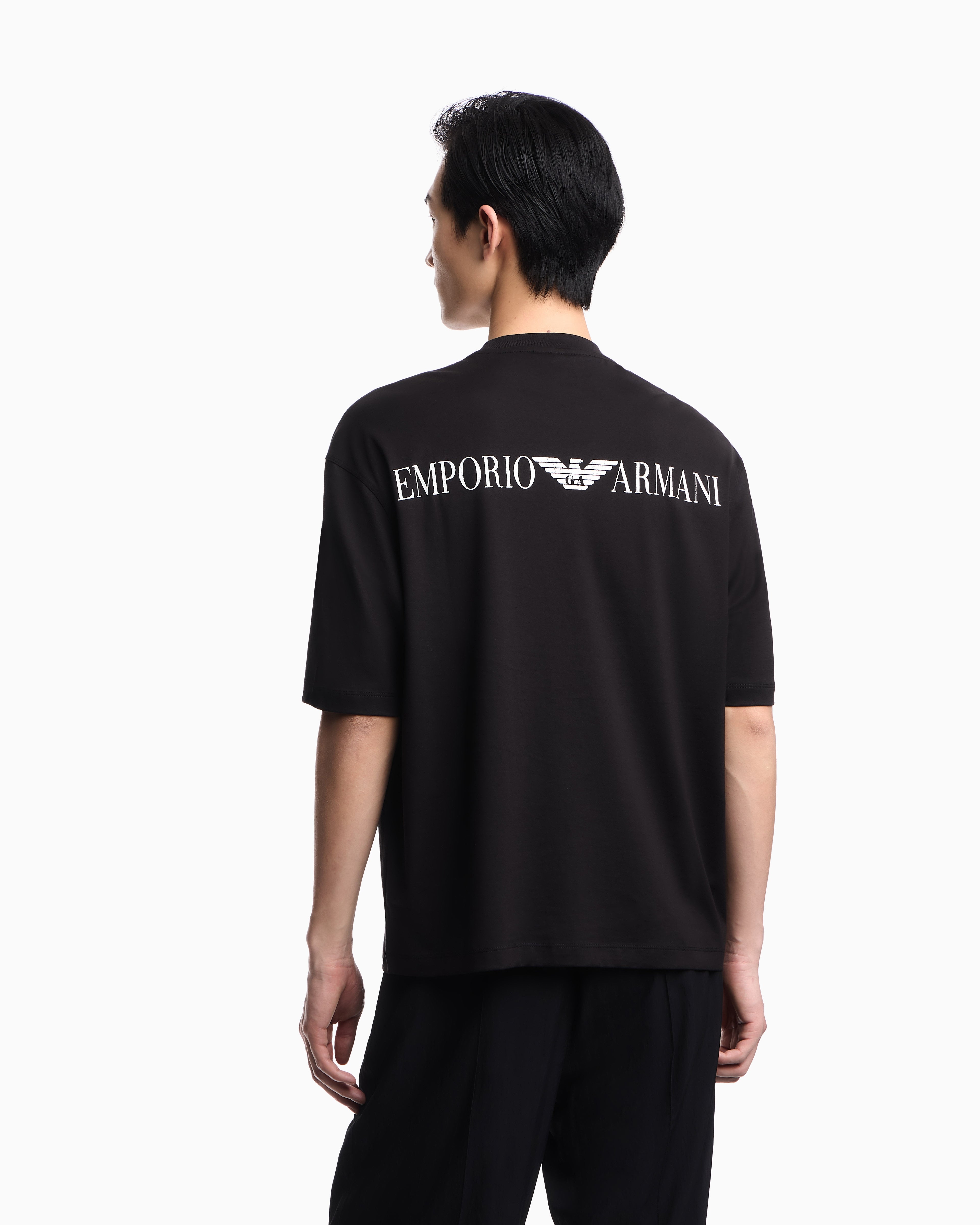 Emporio Armani Oversized jersey T-shirt with used-effect logo print