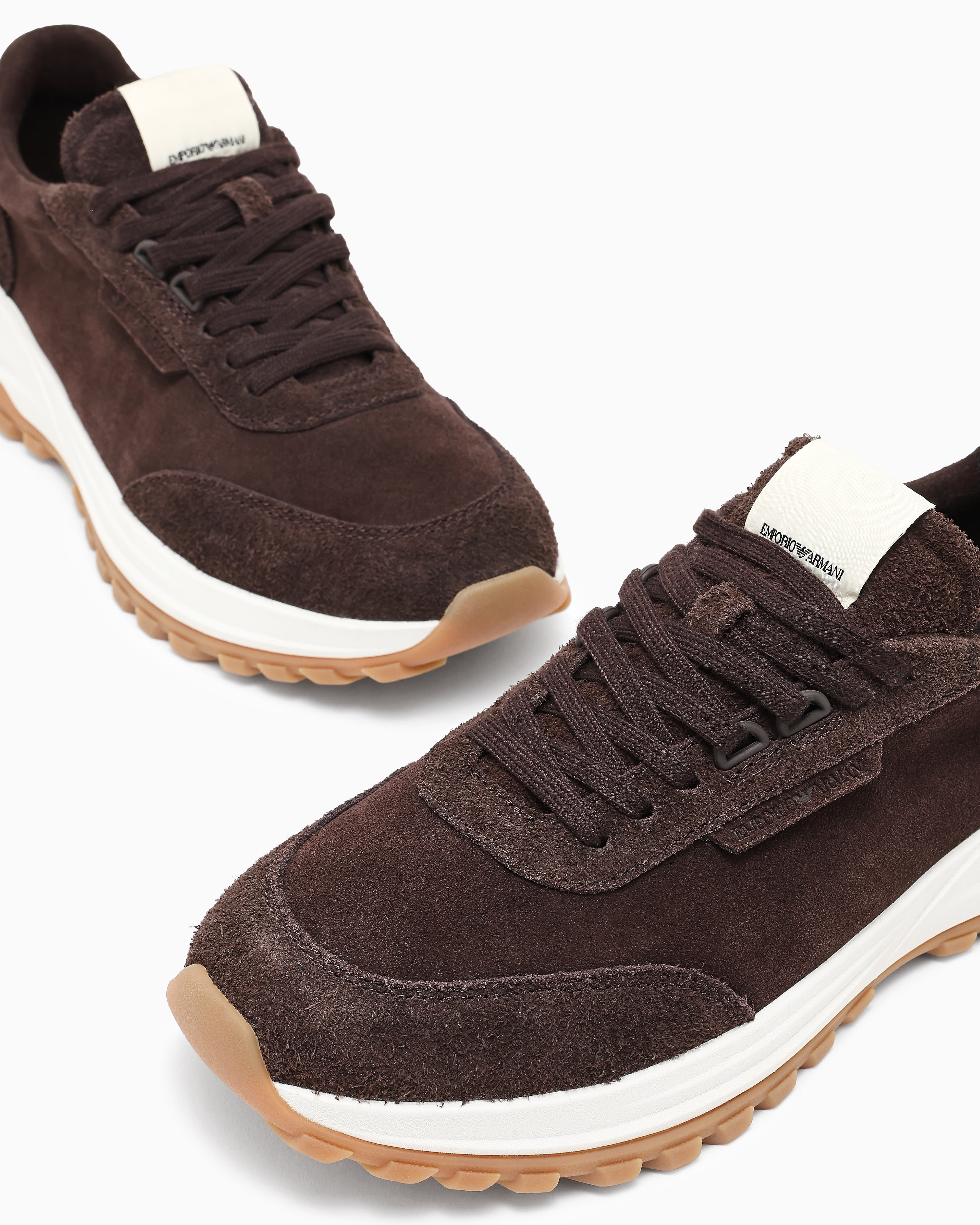Emporio Armani Eagle Club Capsule Collection Suede Sneakers Brown