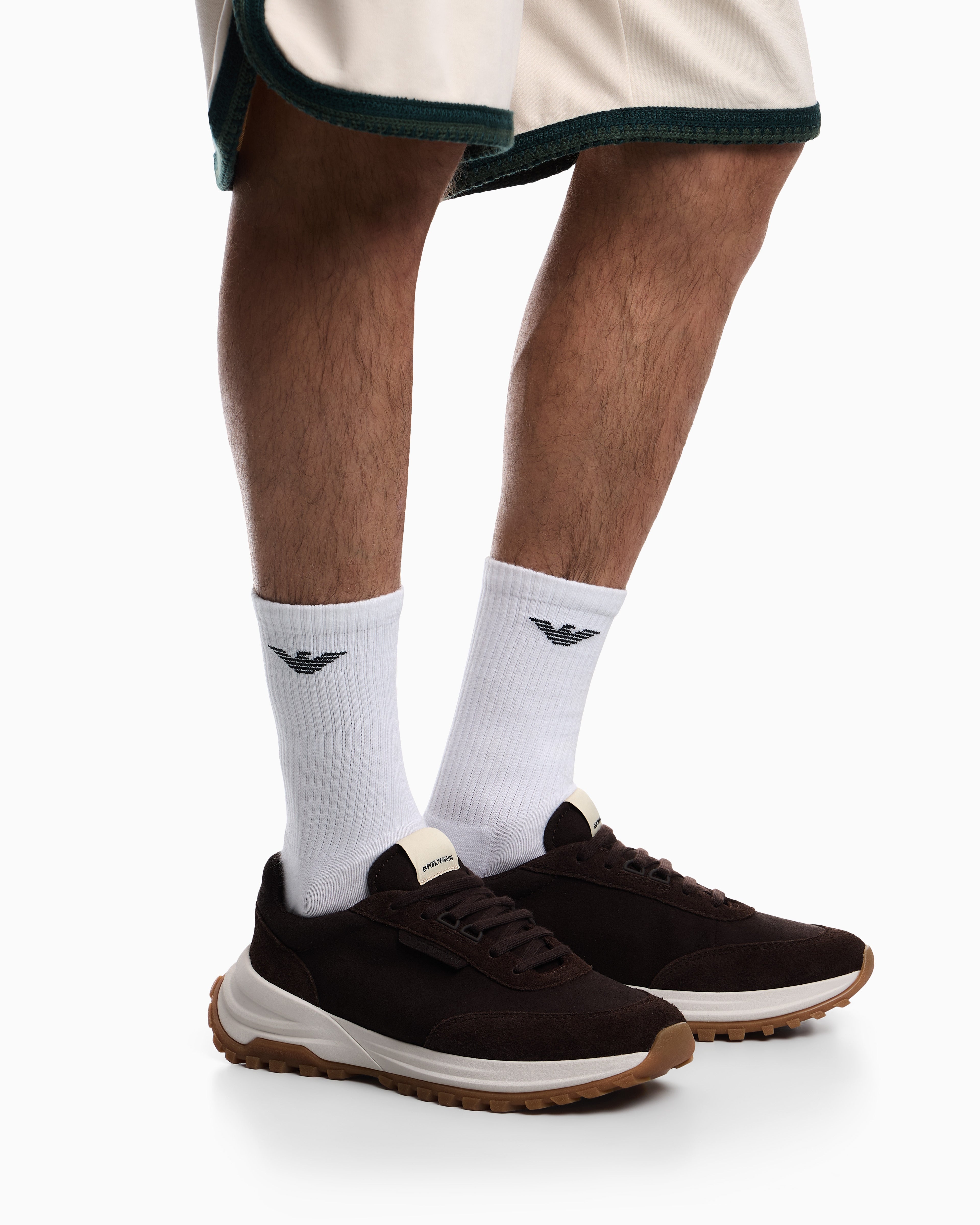 Emporio Armani Eagle Club Capsule Collection Suede Sneakers Brown