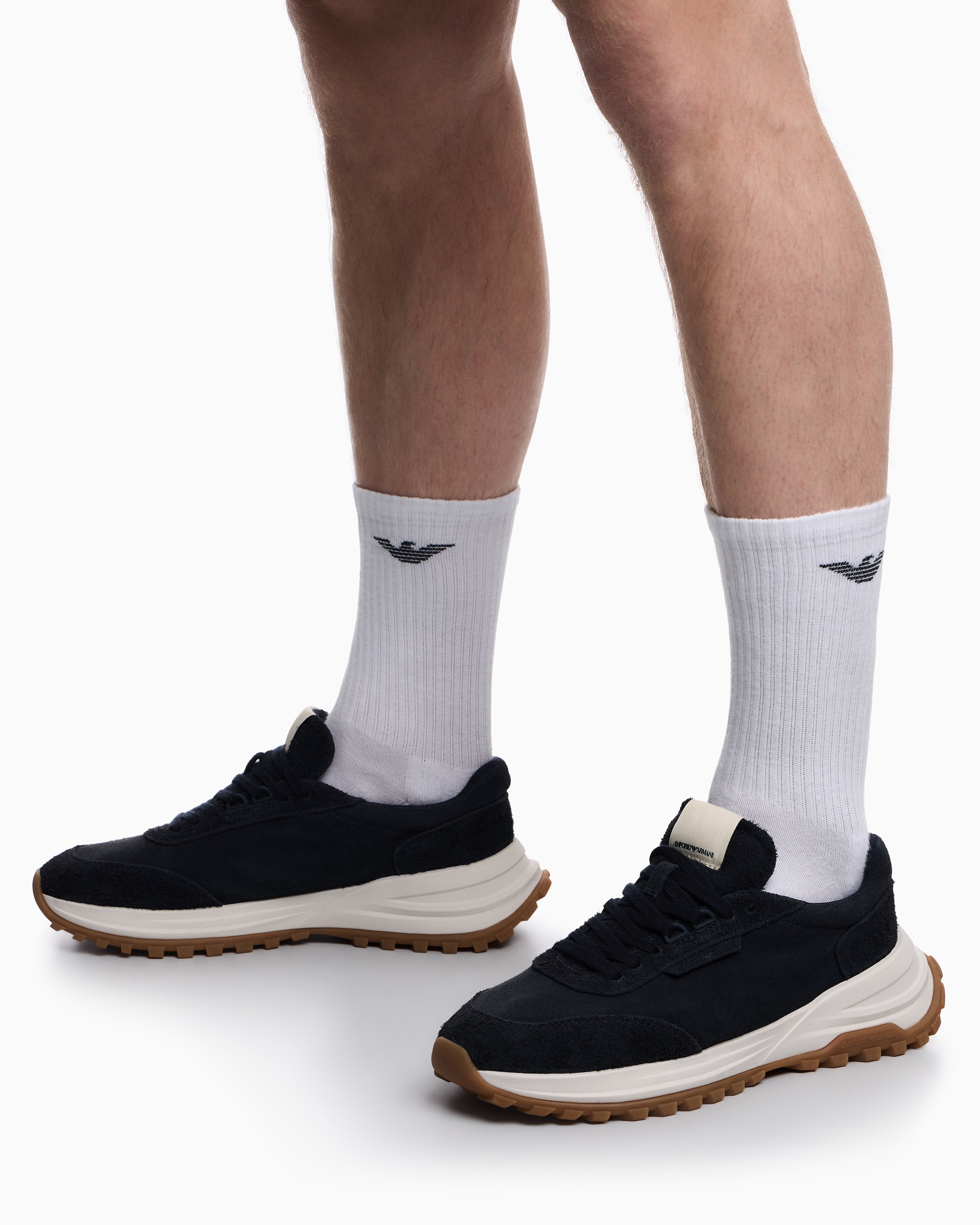 Emporio Armani Eagle Club Capsule Collection Suede Sneakers Navy Blue