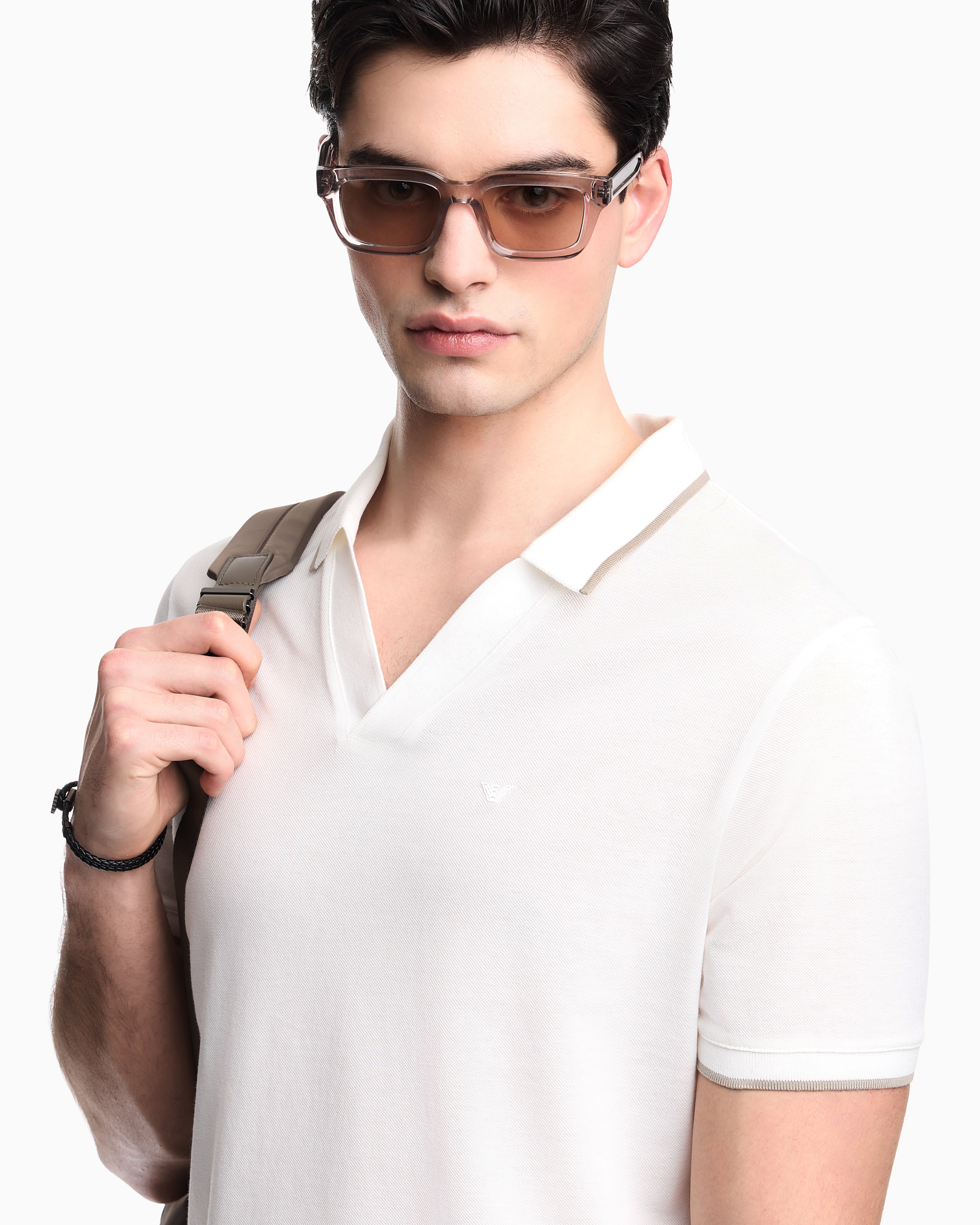 Emporio Armani V-neck piqué polo shirt