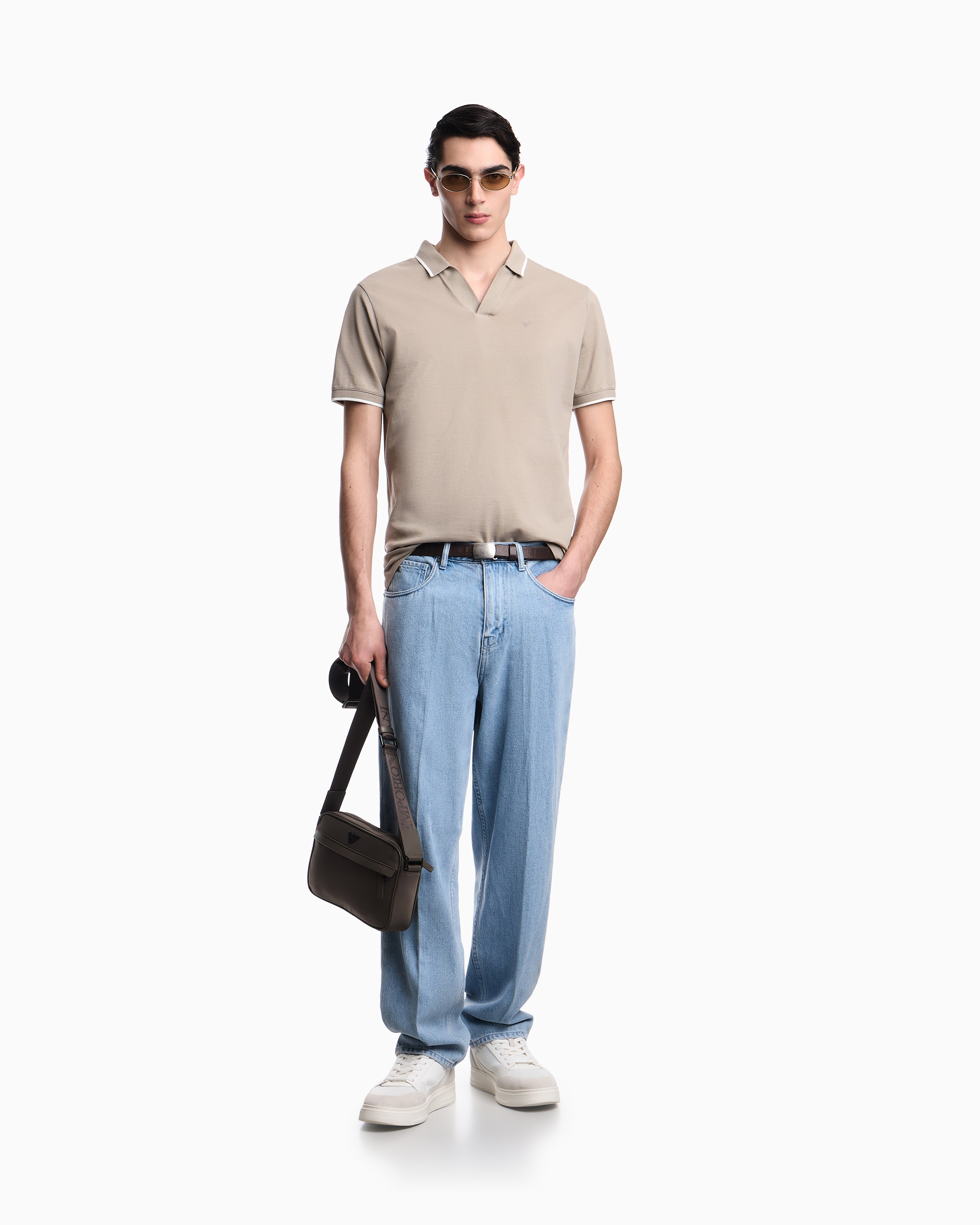 Emporio Armani V-neck piqué polo shirt