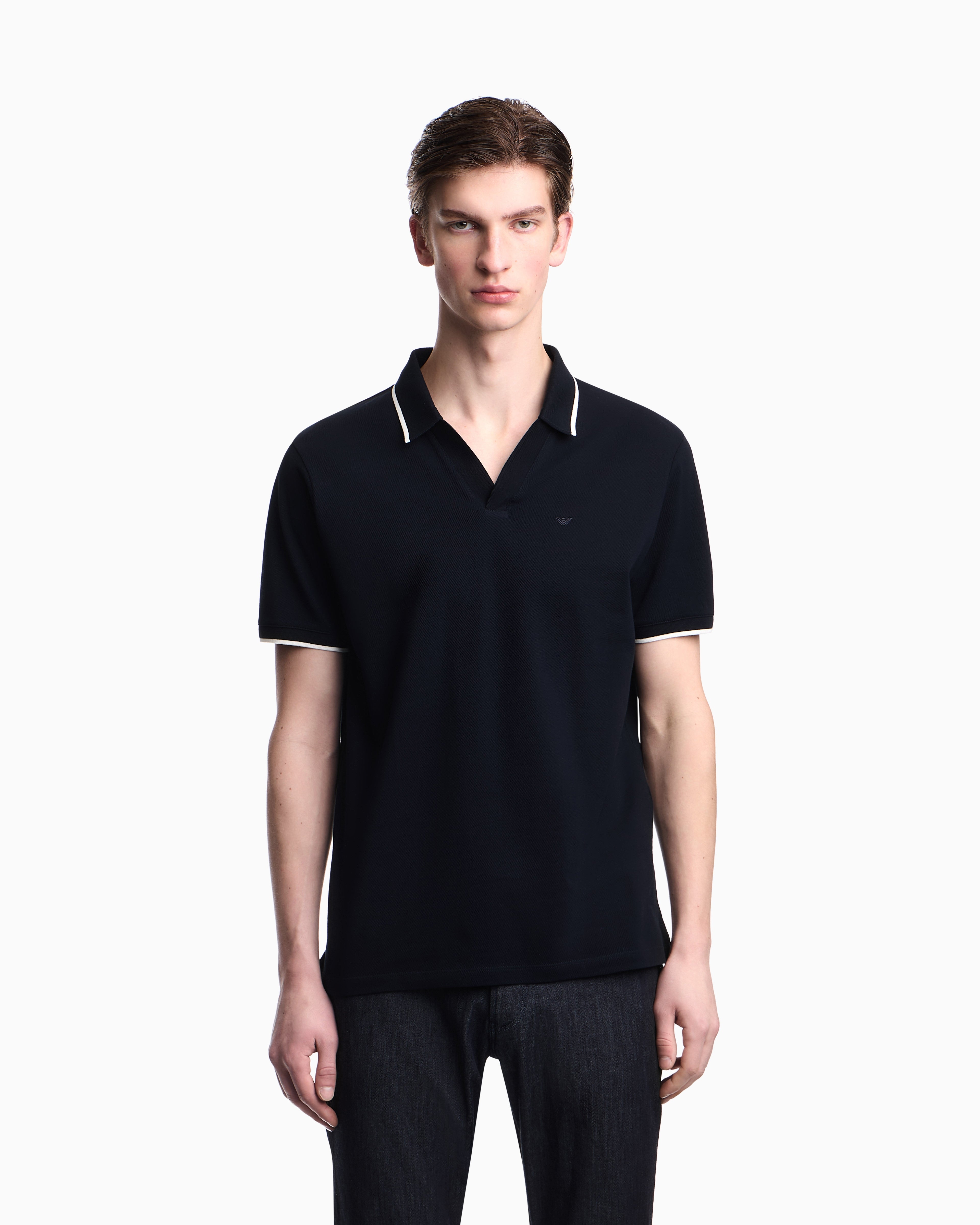 Emporio Armani V-neck piqué polo shirt