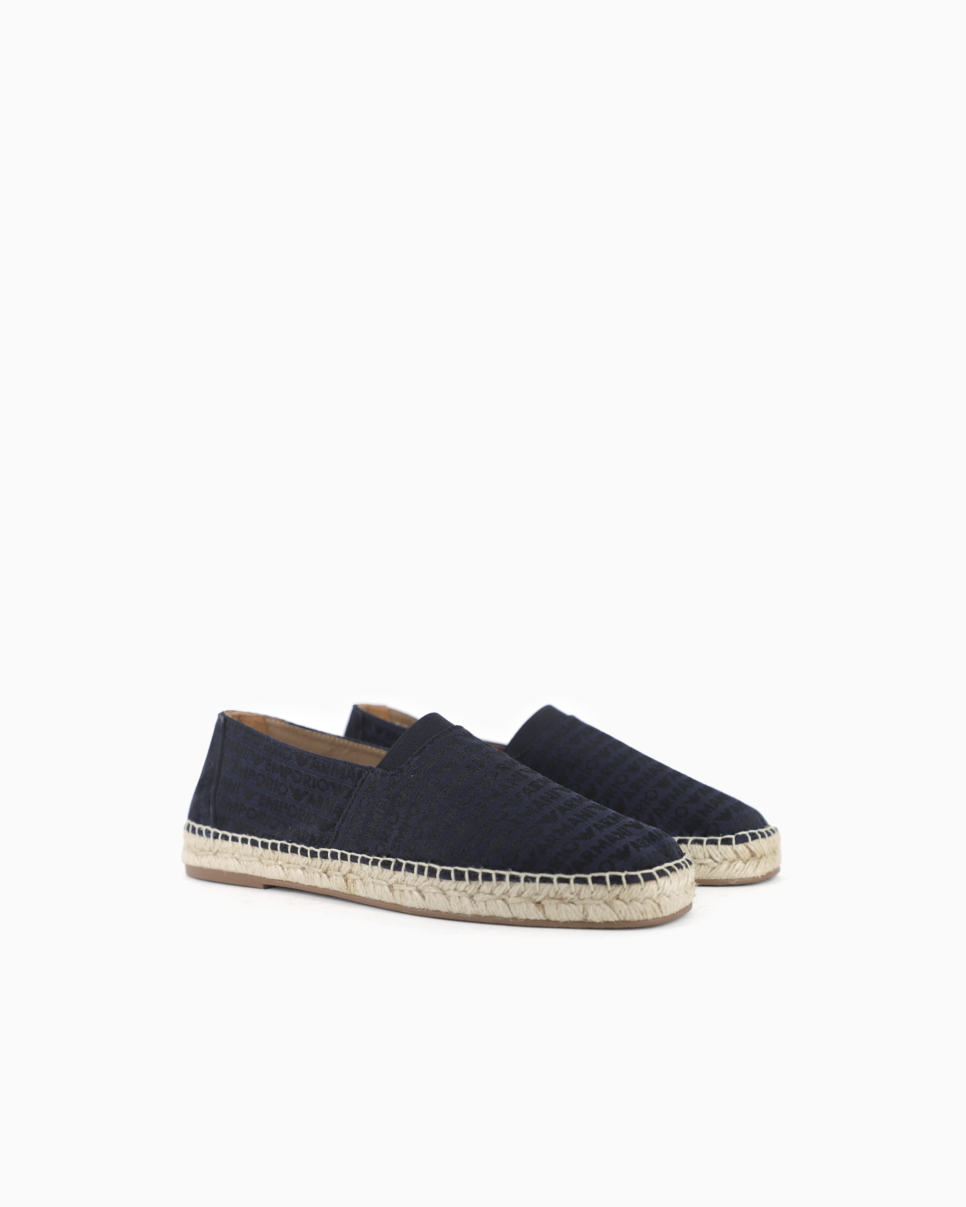 Emporio Armani Jacquard Espadrilles With All-Over Logo Lettering Blue