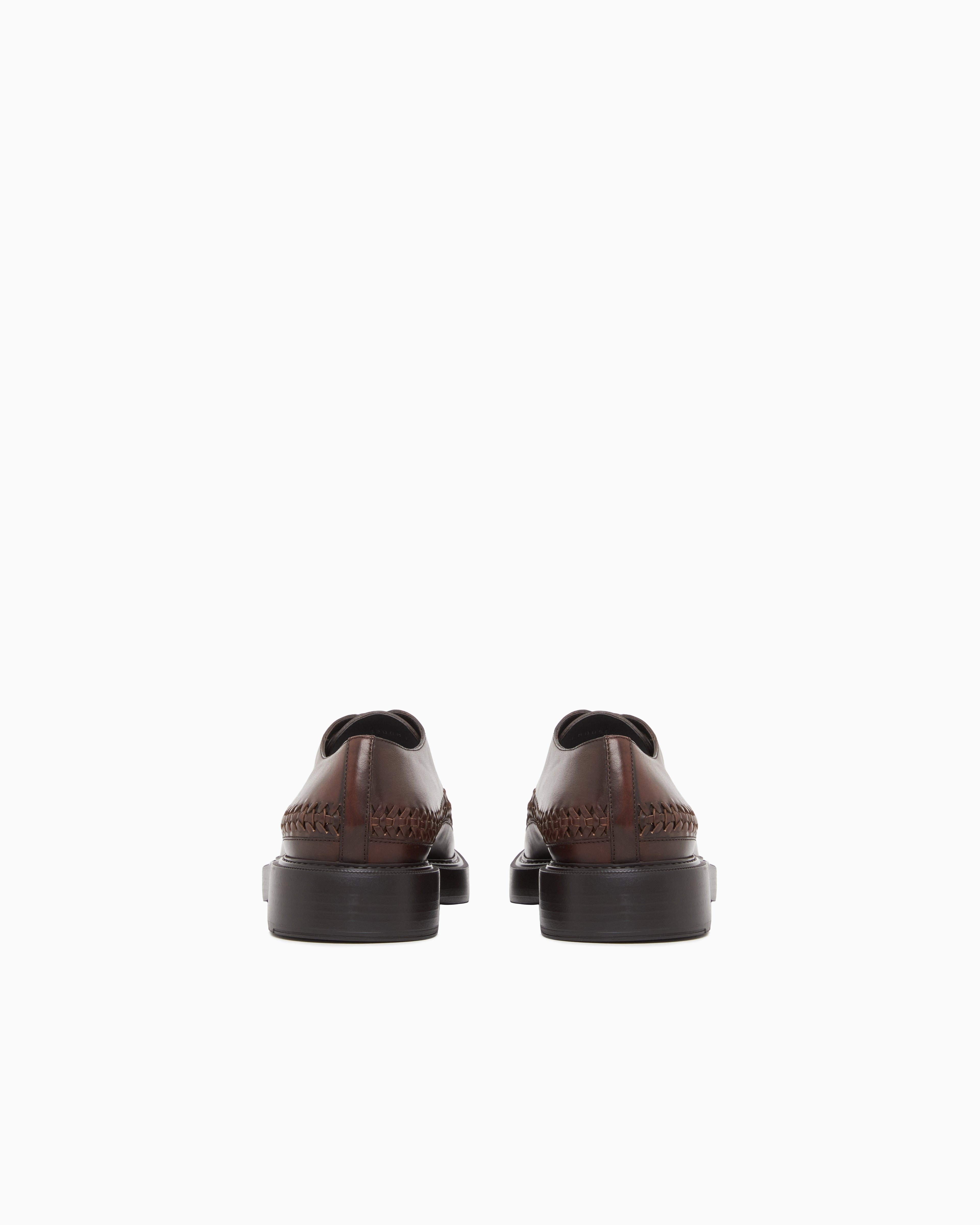 Emporio Armani Buffed Leather Lace-Ups Brown