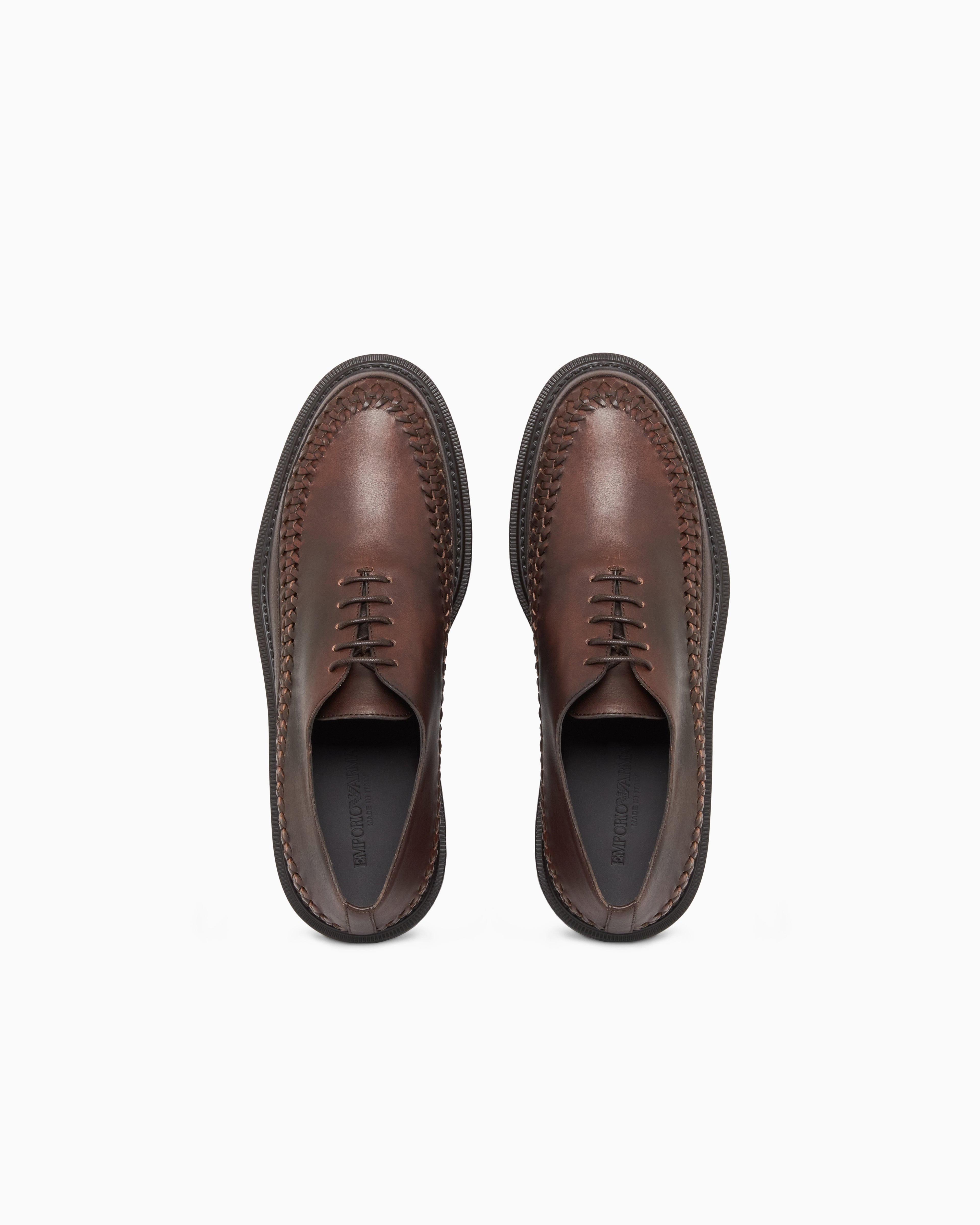 Emporio Armani Buffed Leather Lace-Ups Brown