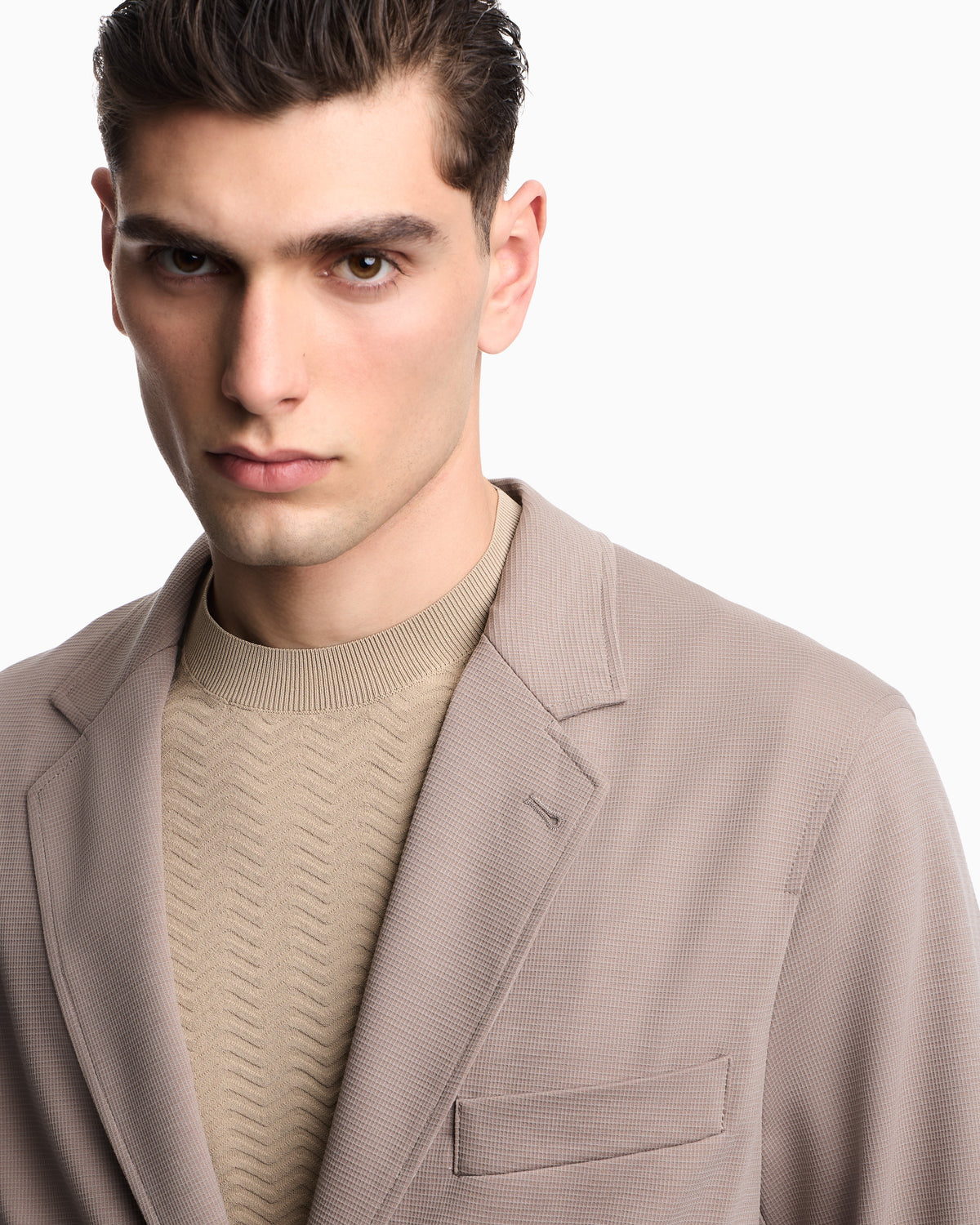 Emporio Armani Single-breasted jacket in waffle-effect armure fabric