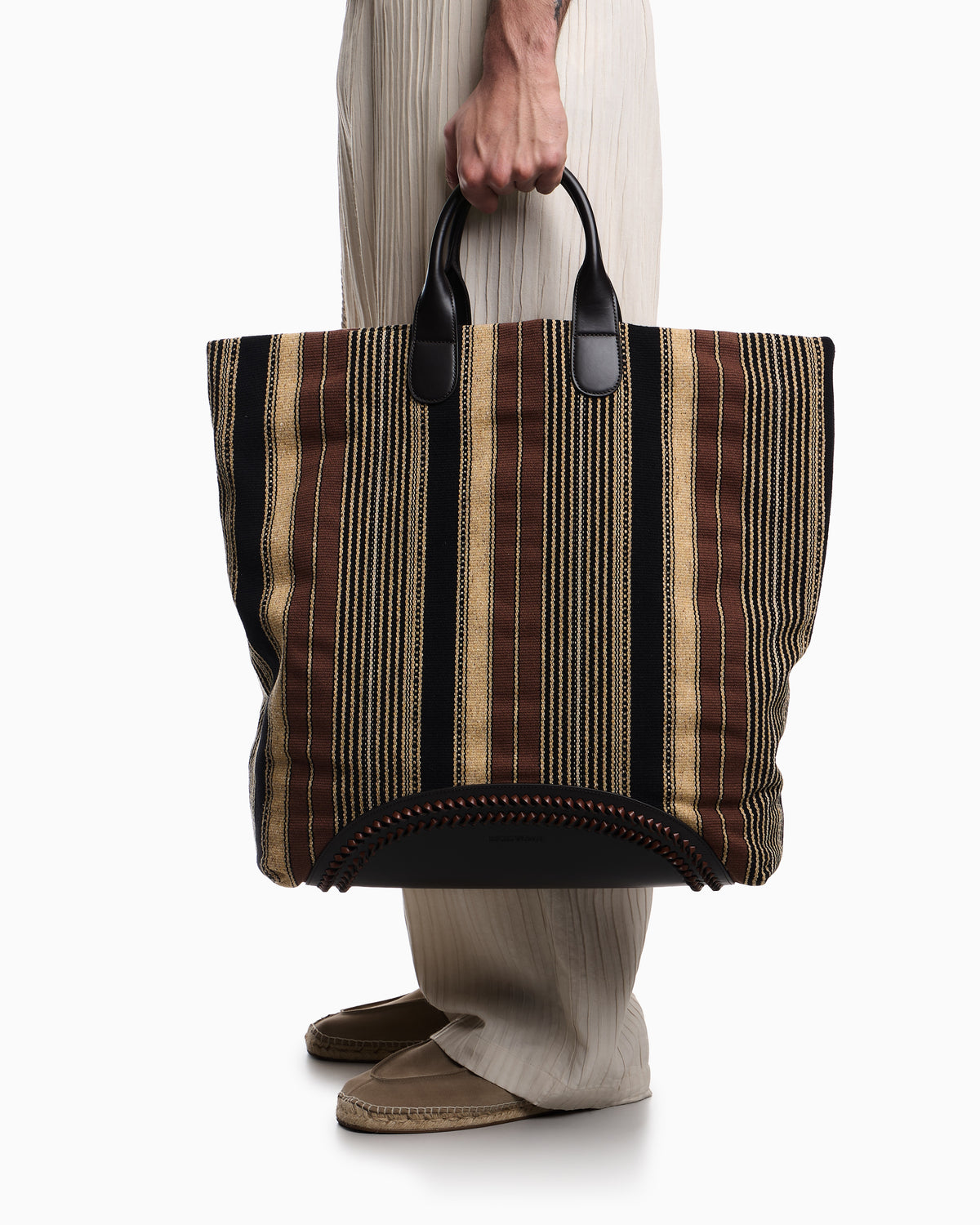 Emporio Armani Shopper bag in vertical striped fabric