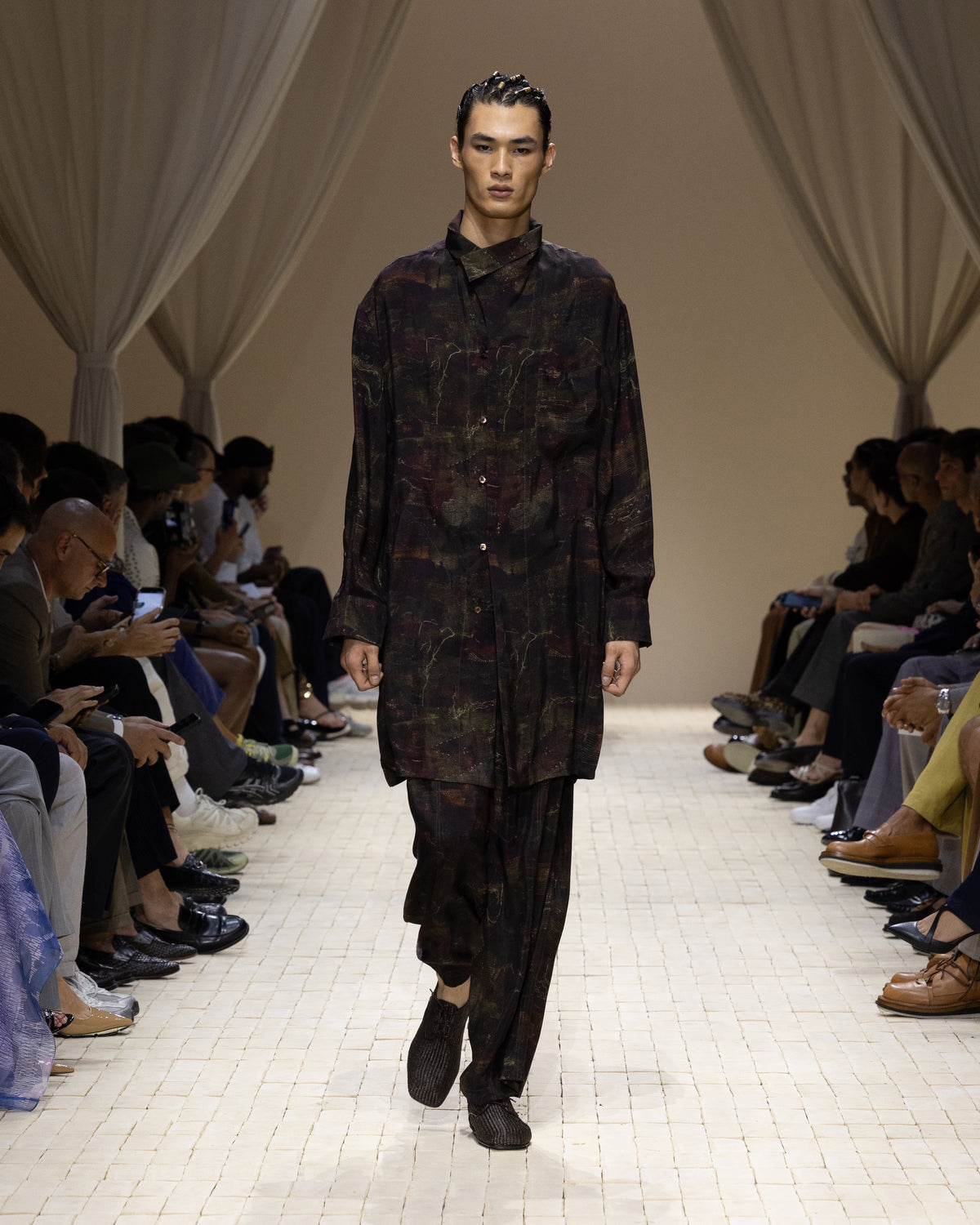 Emporio Armani Cupro twill trousers with all-over print