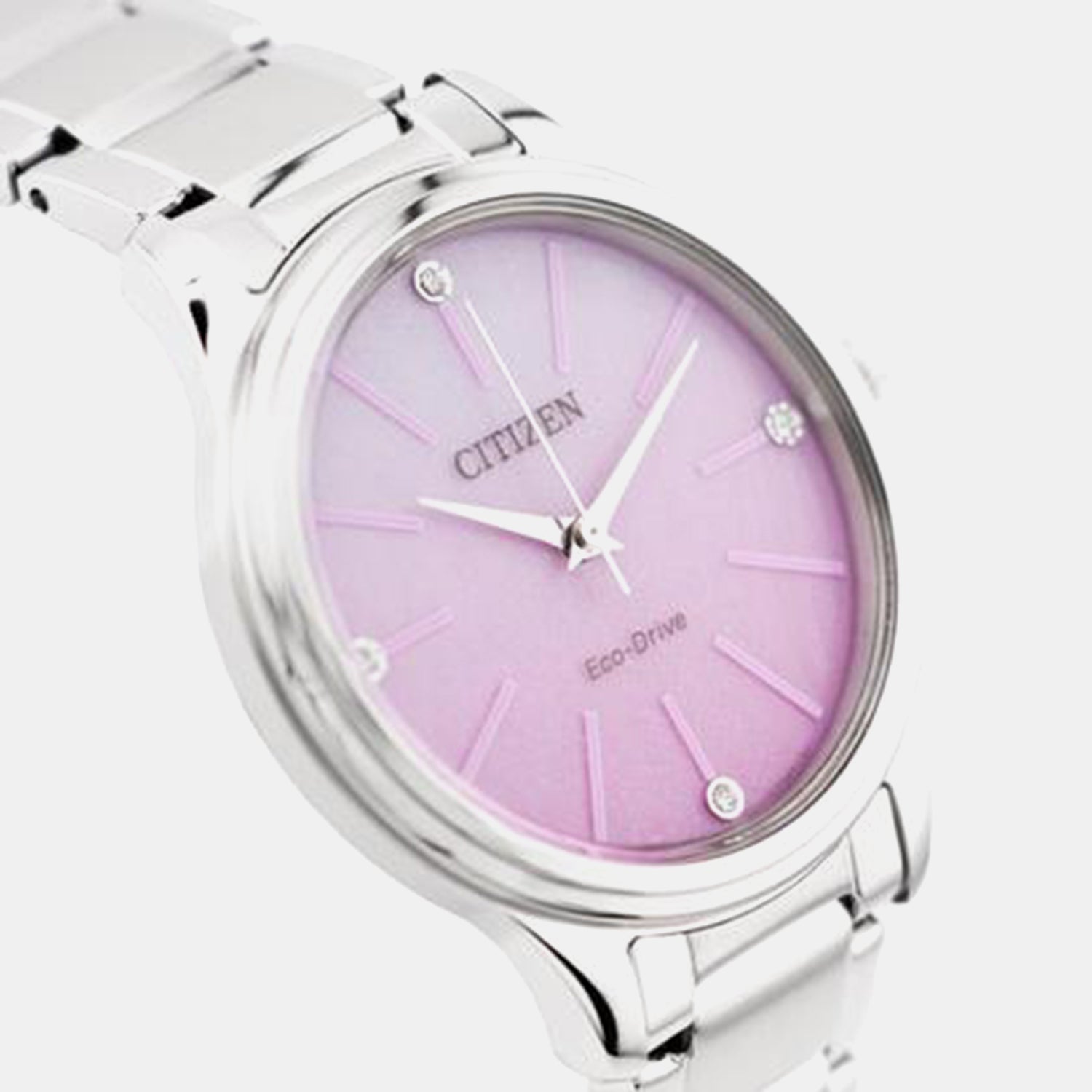 Citizen Women Solar Pink Dial Analog Stainless Steel Watch Em1220-58X