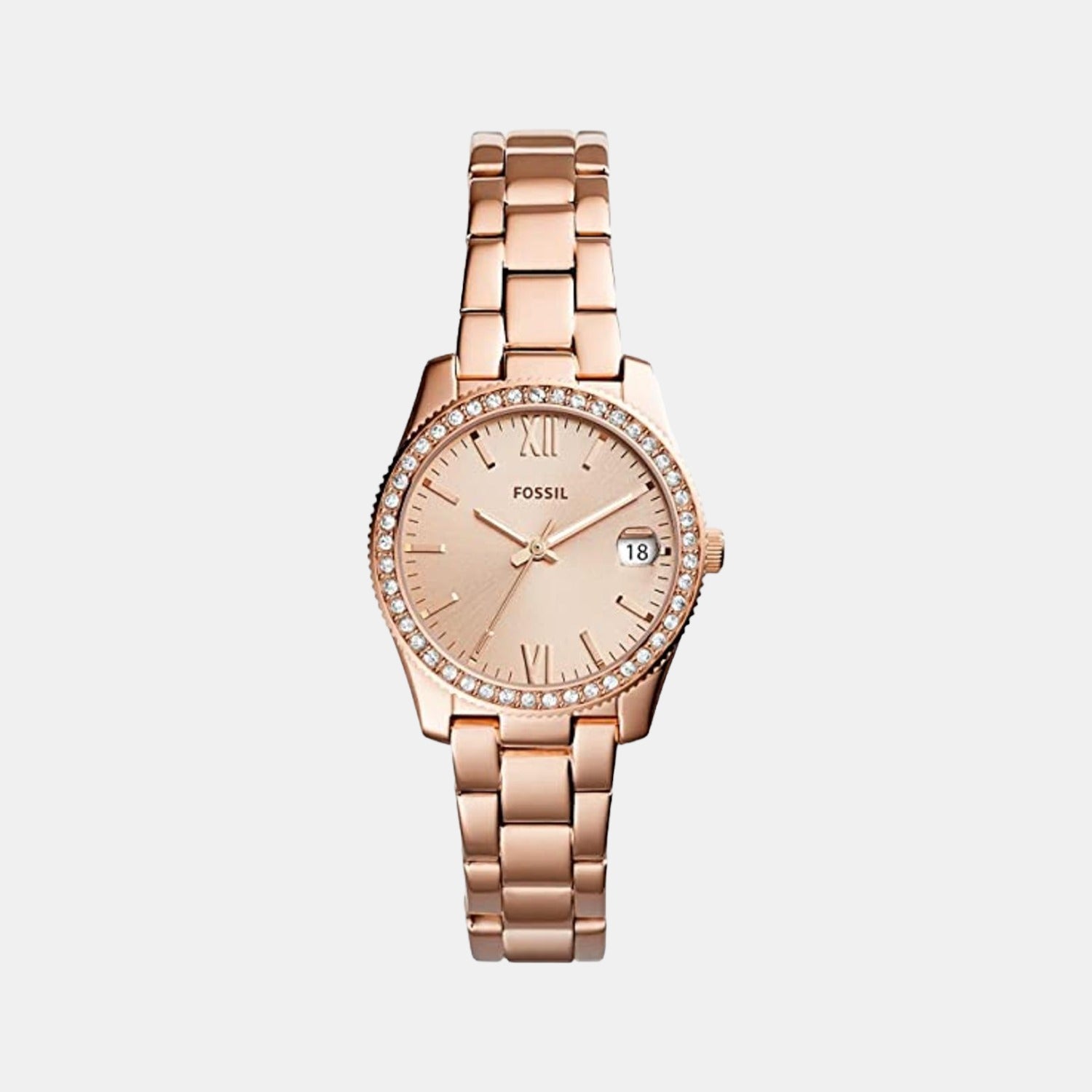 Fossil Scarlette Women Quartz Pink Dial Analog Stainless Steel Watch Es4318