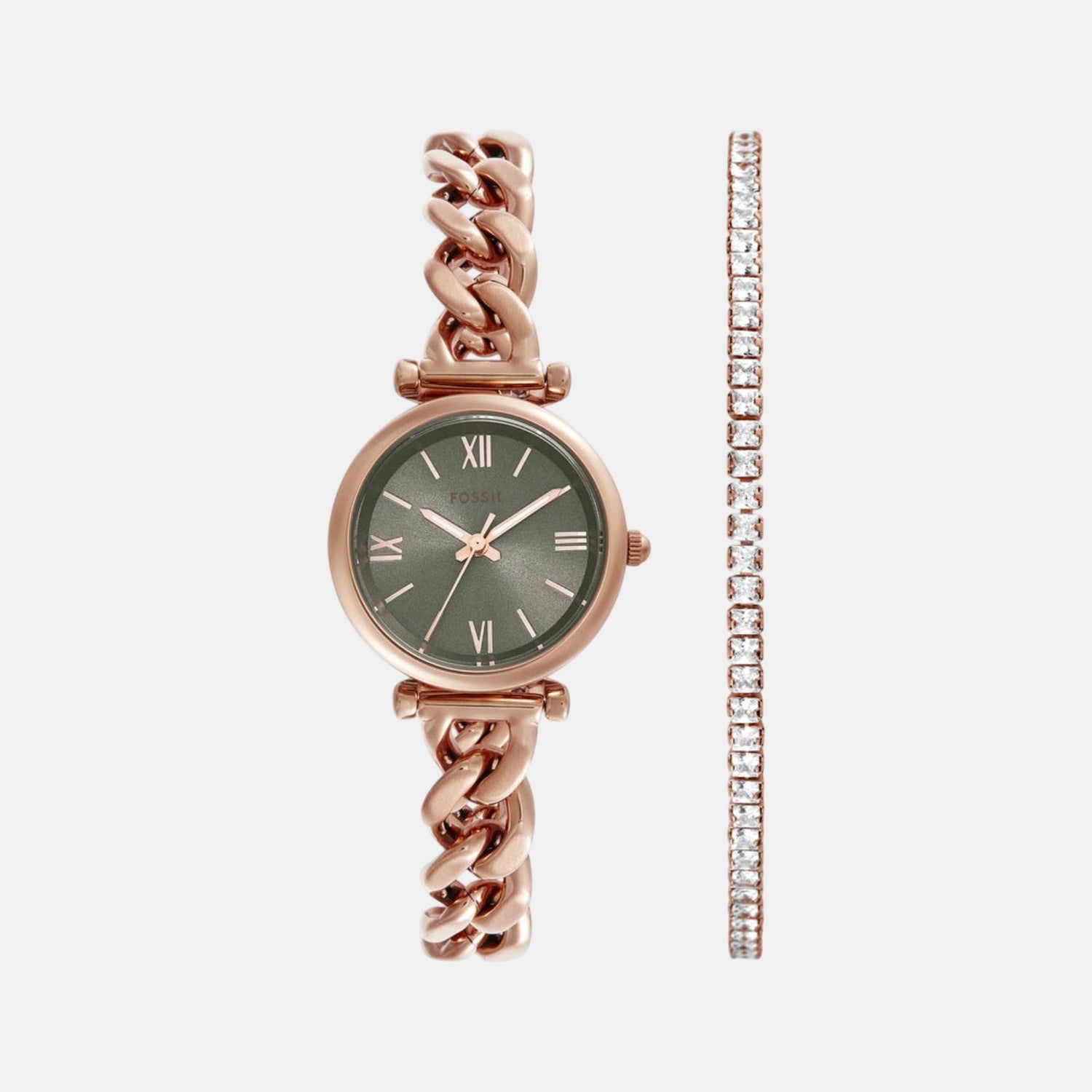 Fossil Carlie Women Quartz Grey Dial Analog Stainless Steel Watch Es5378Set
