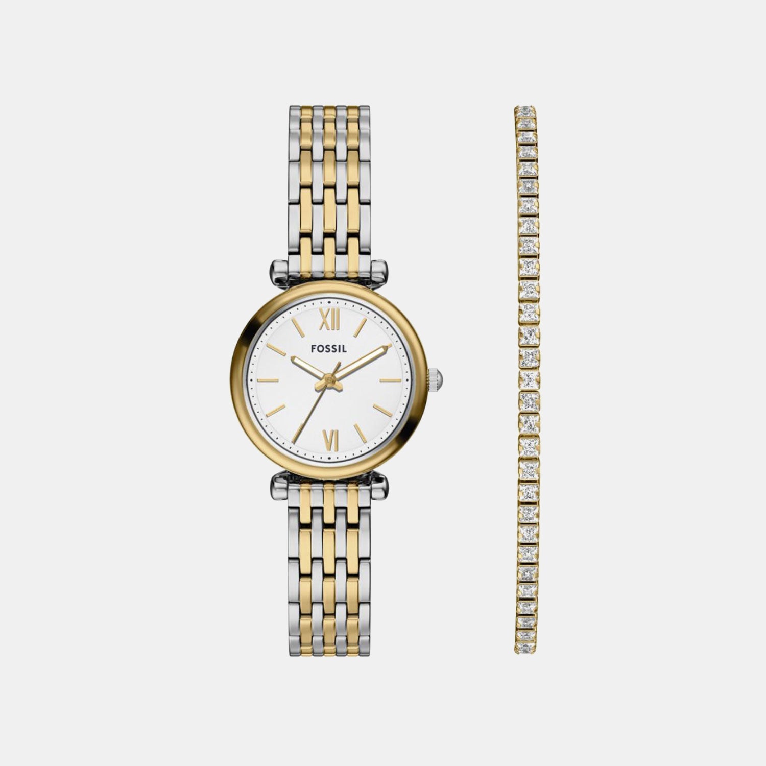 Fossil Carlie Women Quartz Silver Dial Analog Stainless Steel Watch Es5450Set