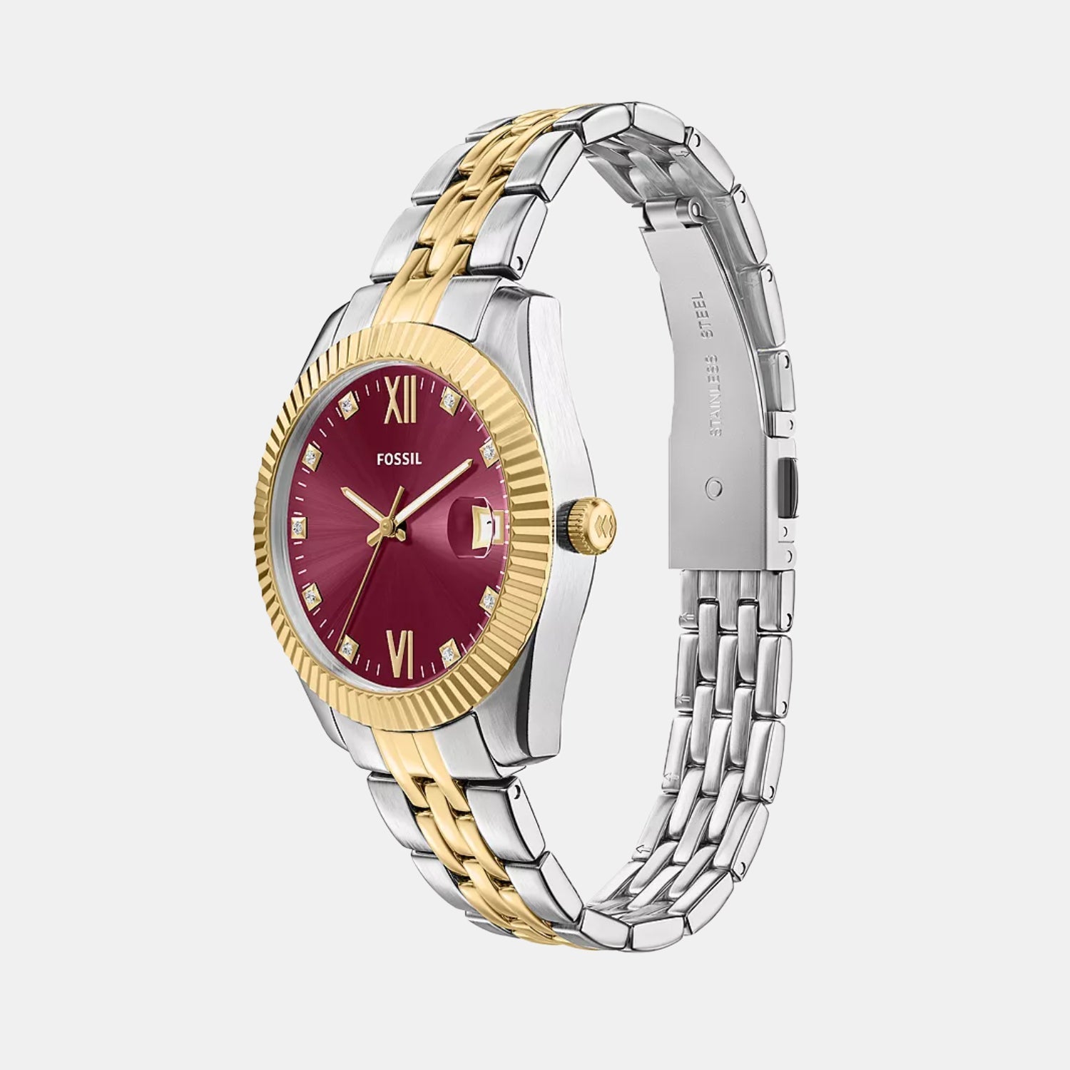 Fossil Scarlette Women Quartz Pink Dial Analog Stainless Steel Watch Es5461
