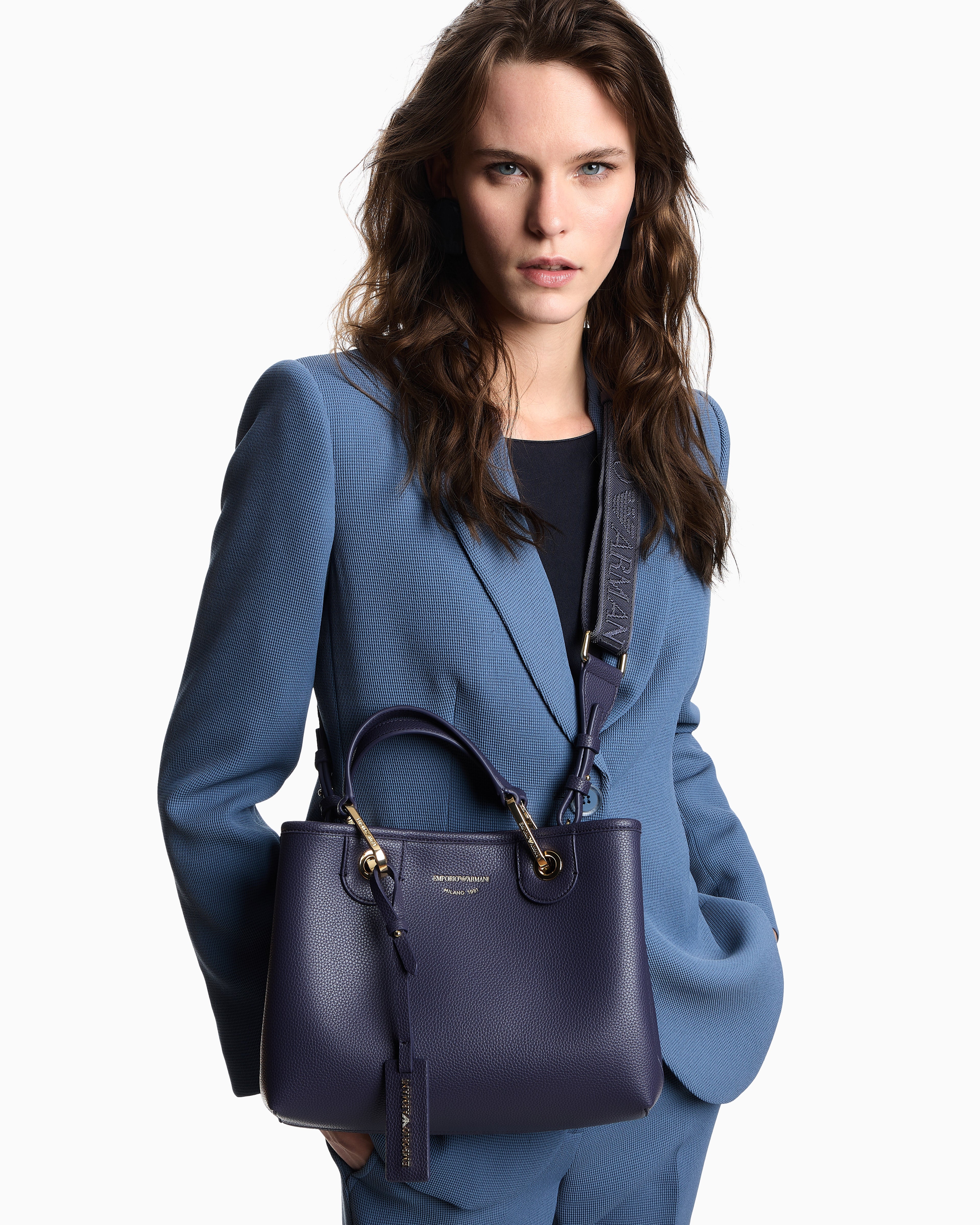 Emporio Armani Shopping bag with pebbled finish and detachable strap