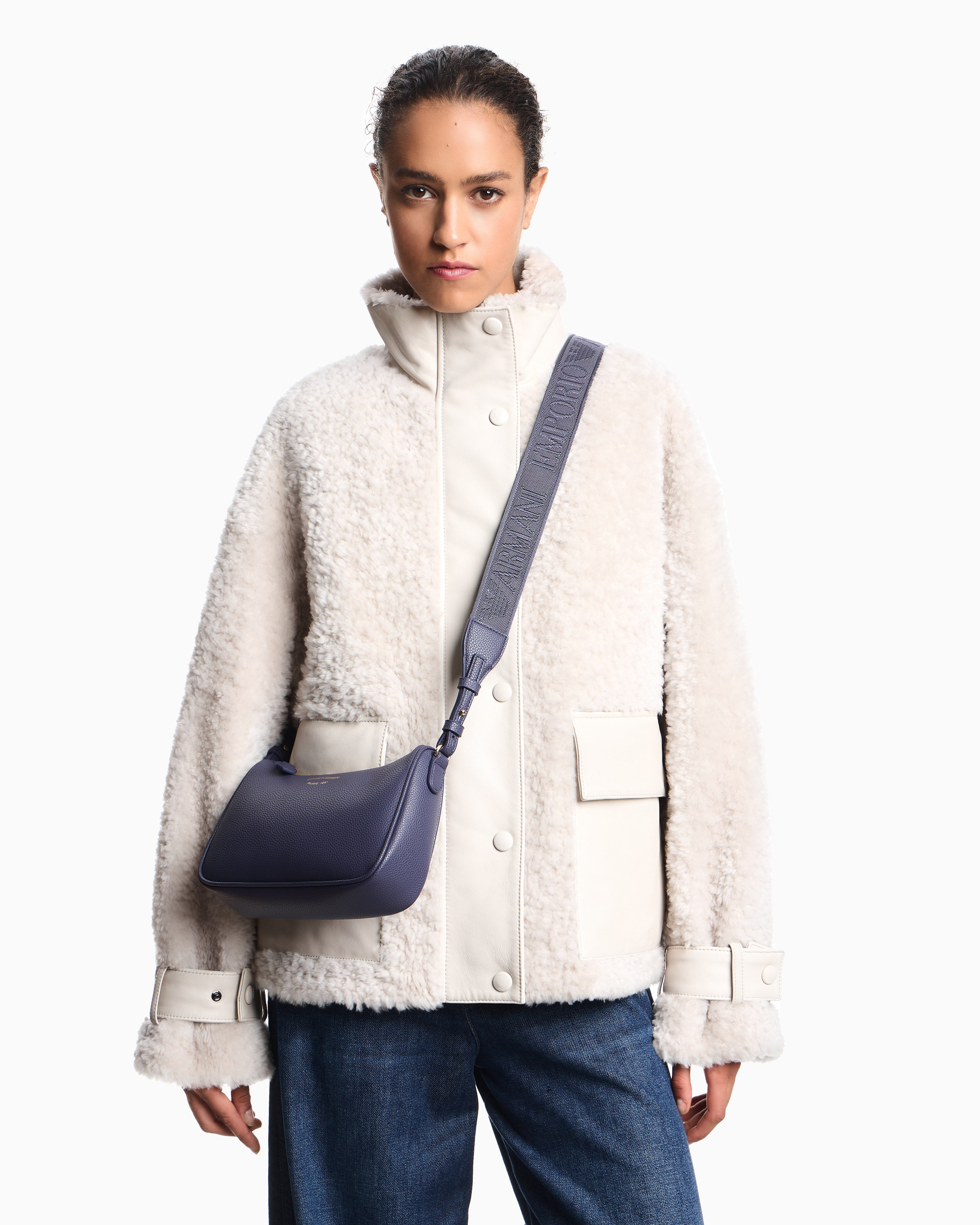 Emporio Armani Pebbled shoulder bag with a zip closure and adjustable strap