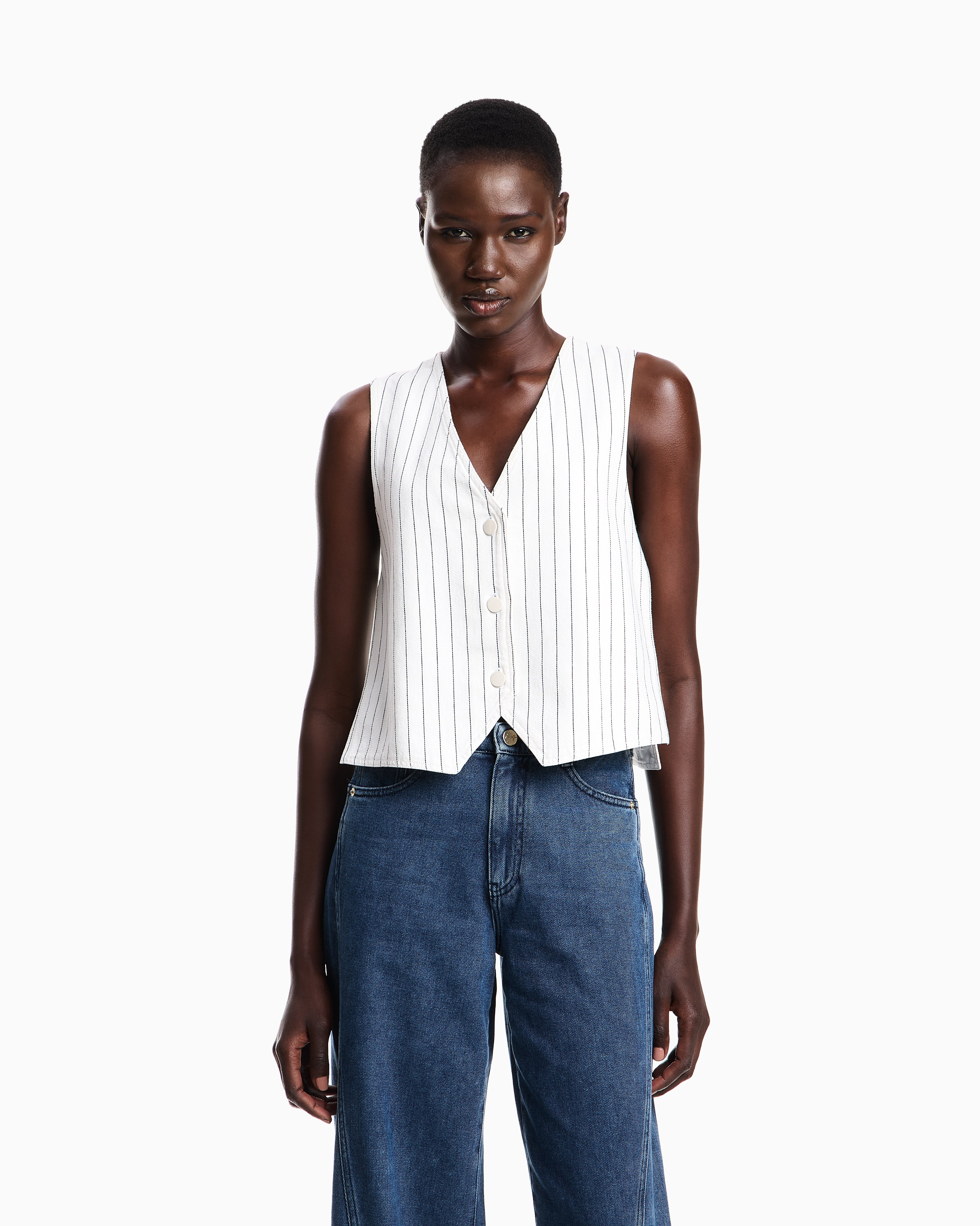 Emporio Armani Single-breasted waistcoat in garment-dyed striped bull