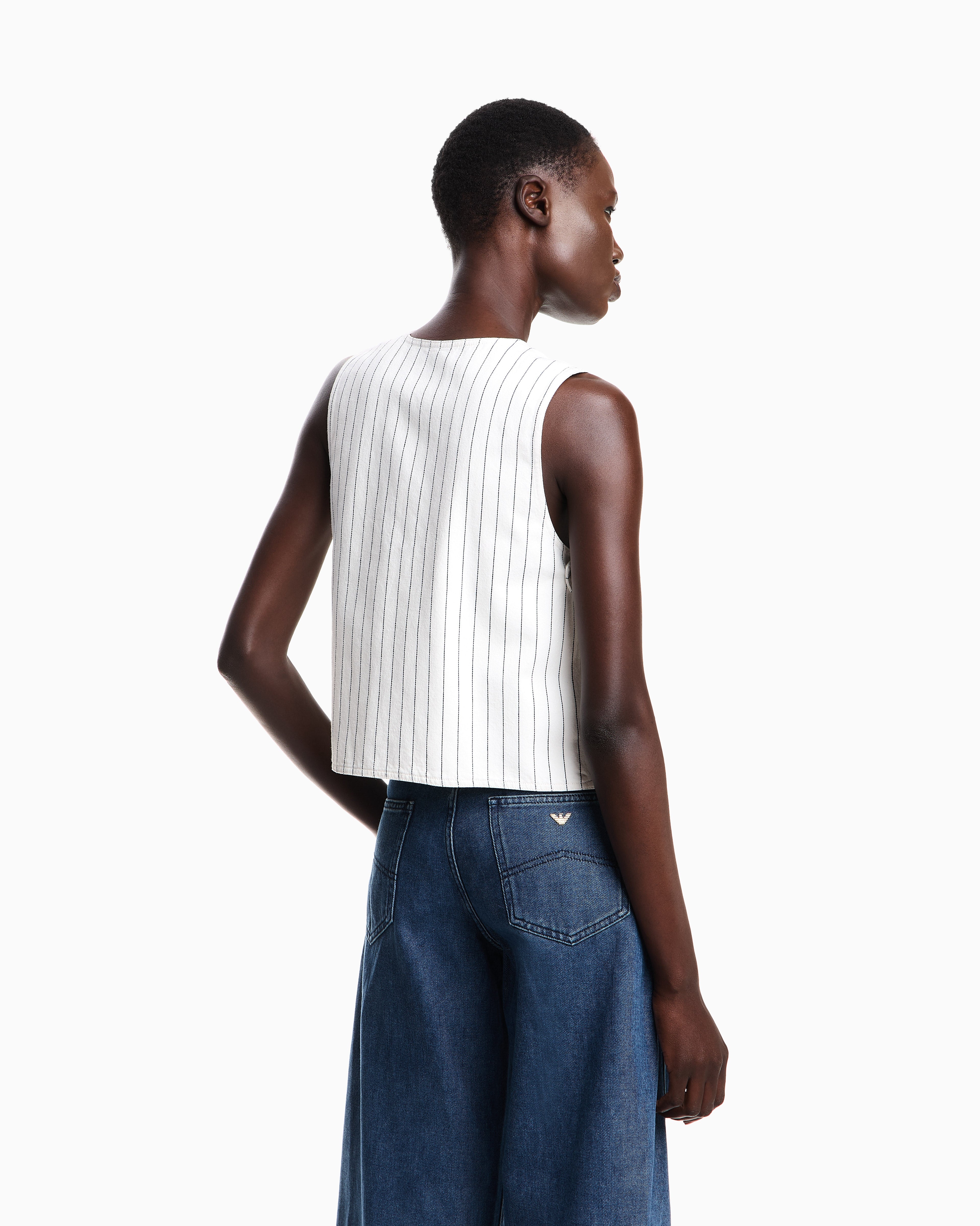 Emporio Armani Single-breasted waistcoat in garment-dyed striped bull