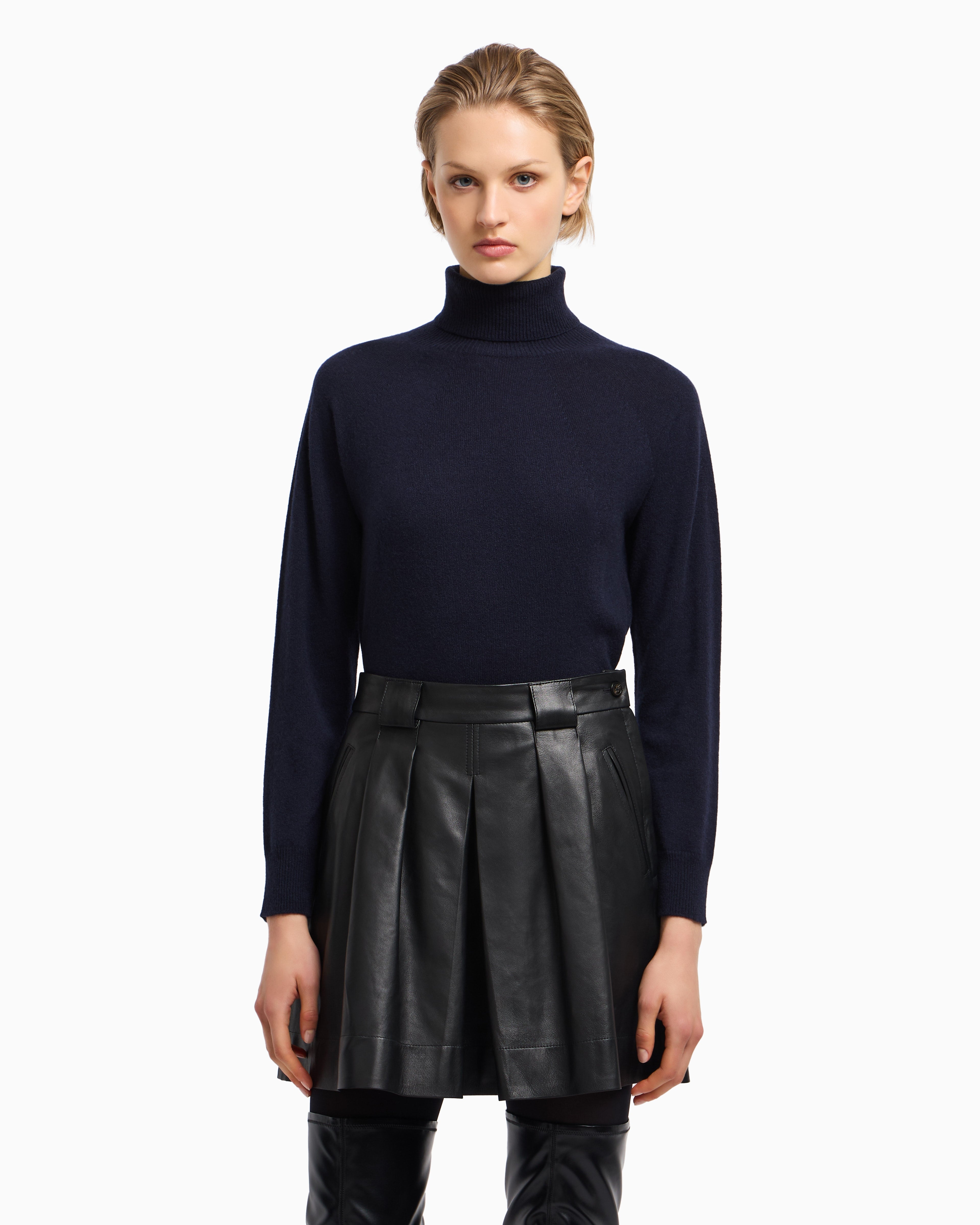 Emporio Armani Nappa lambskin skirt with godet pleat