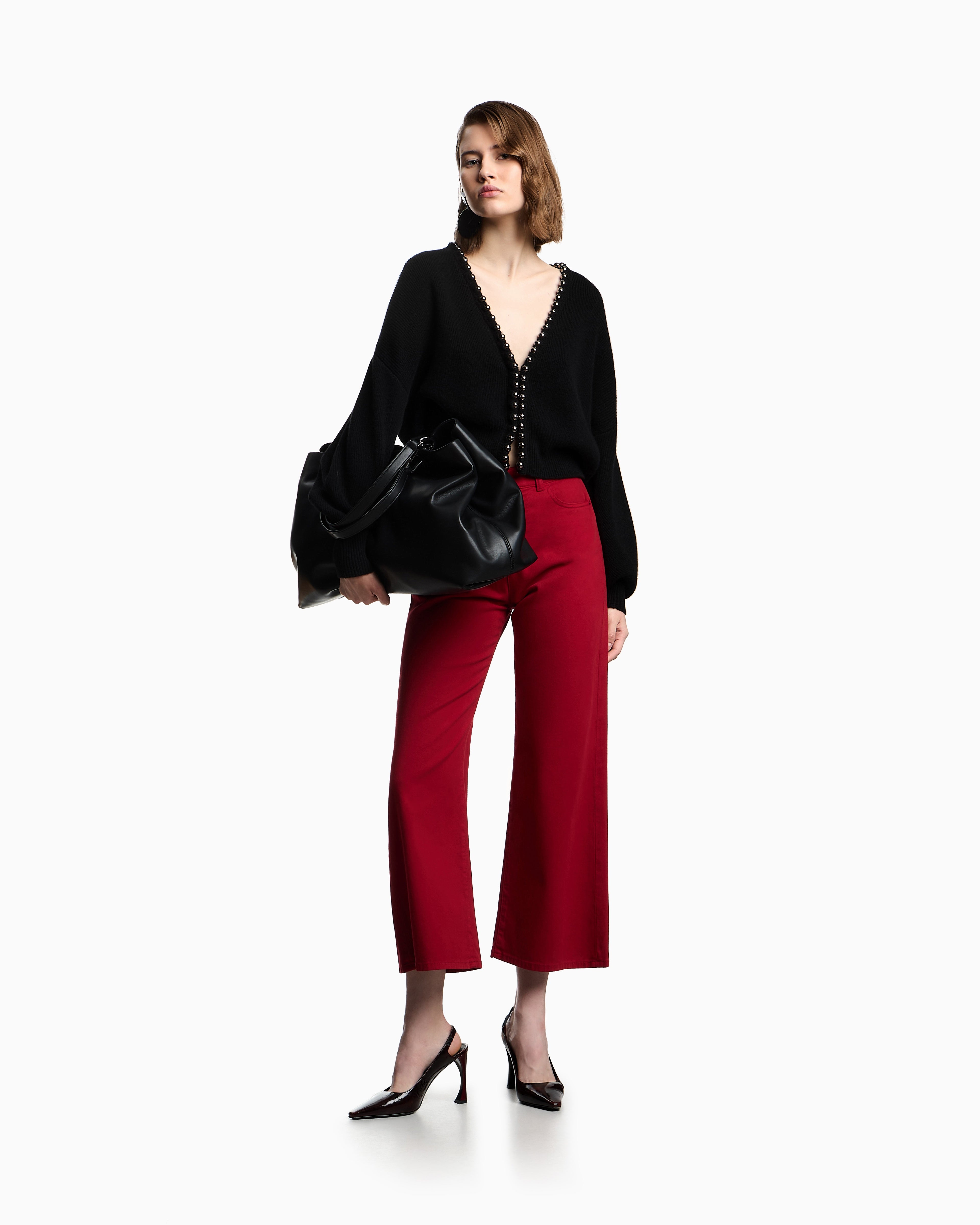 Emporio Armani Virgin wool and cashmere cardigan with oversized metal spheres