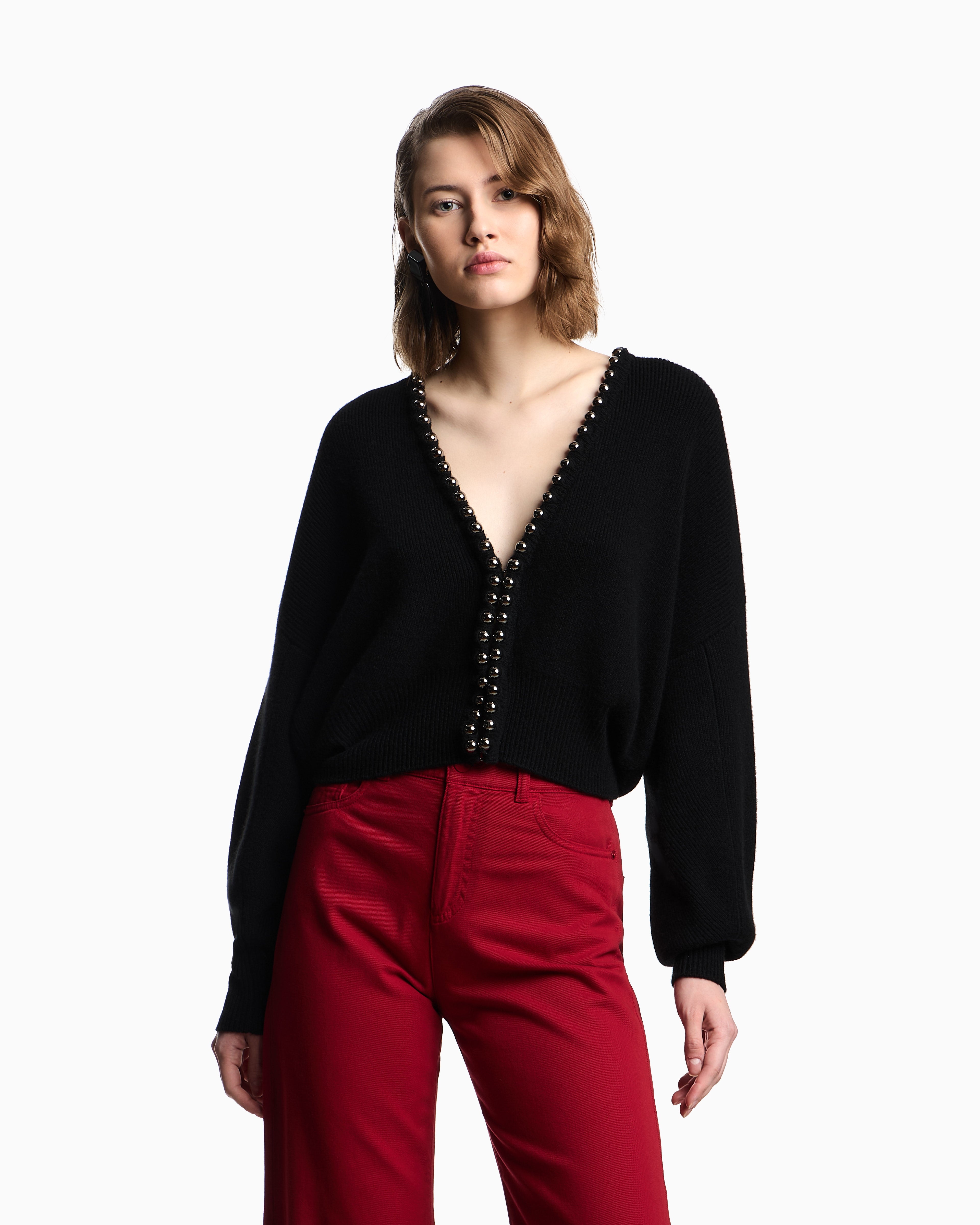 Emporio Armani Virgin wool and cashmere cardigan with oversized metal spheres