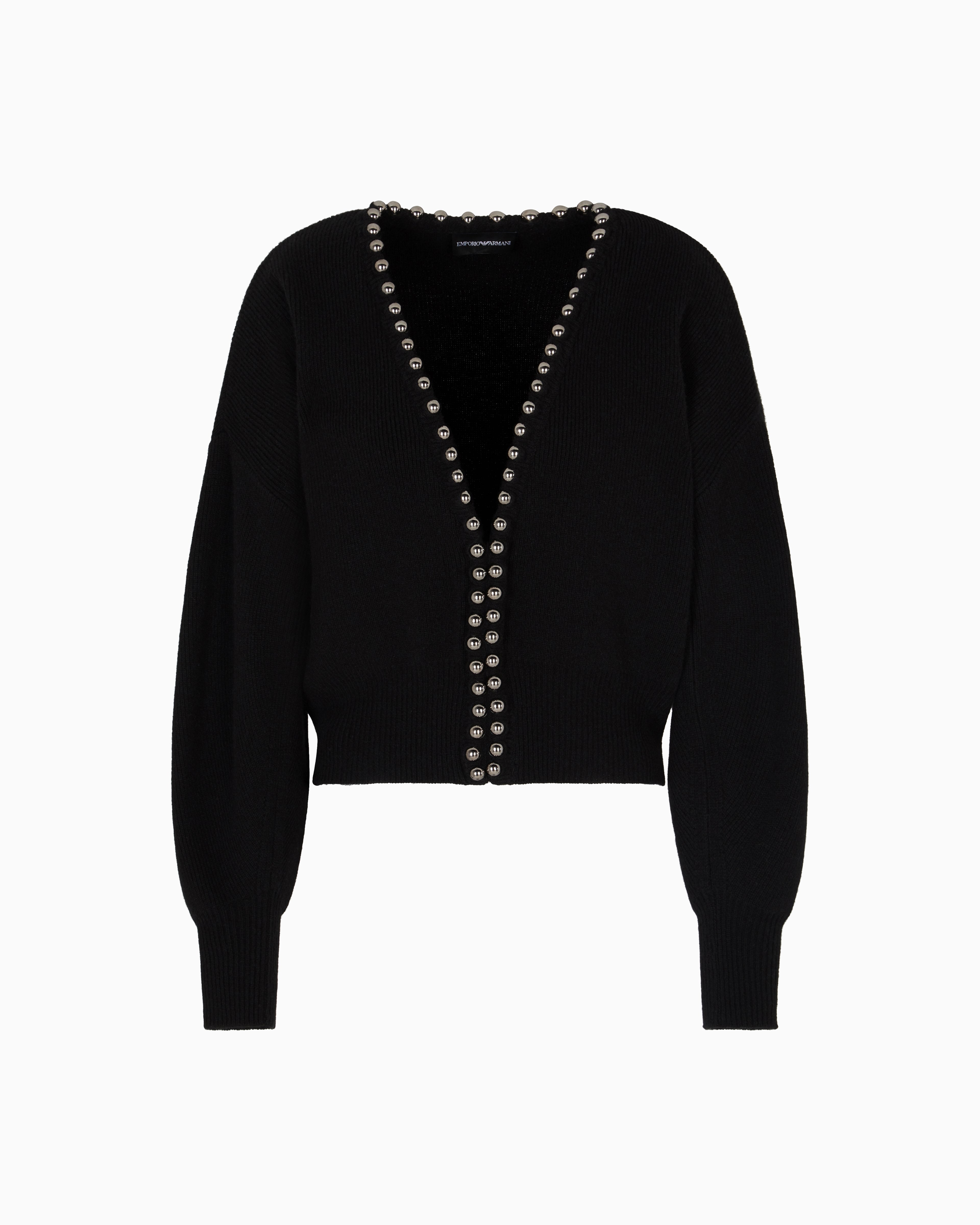 Emporio Armani Virgin wool and cashmere cardigan with oversized metal spheres