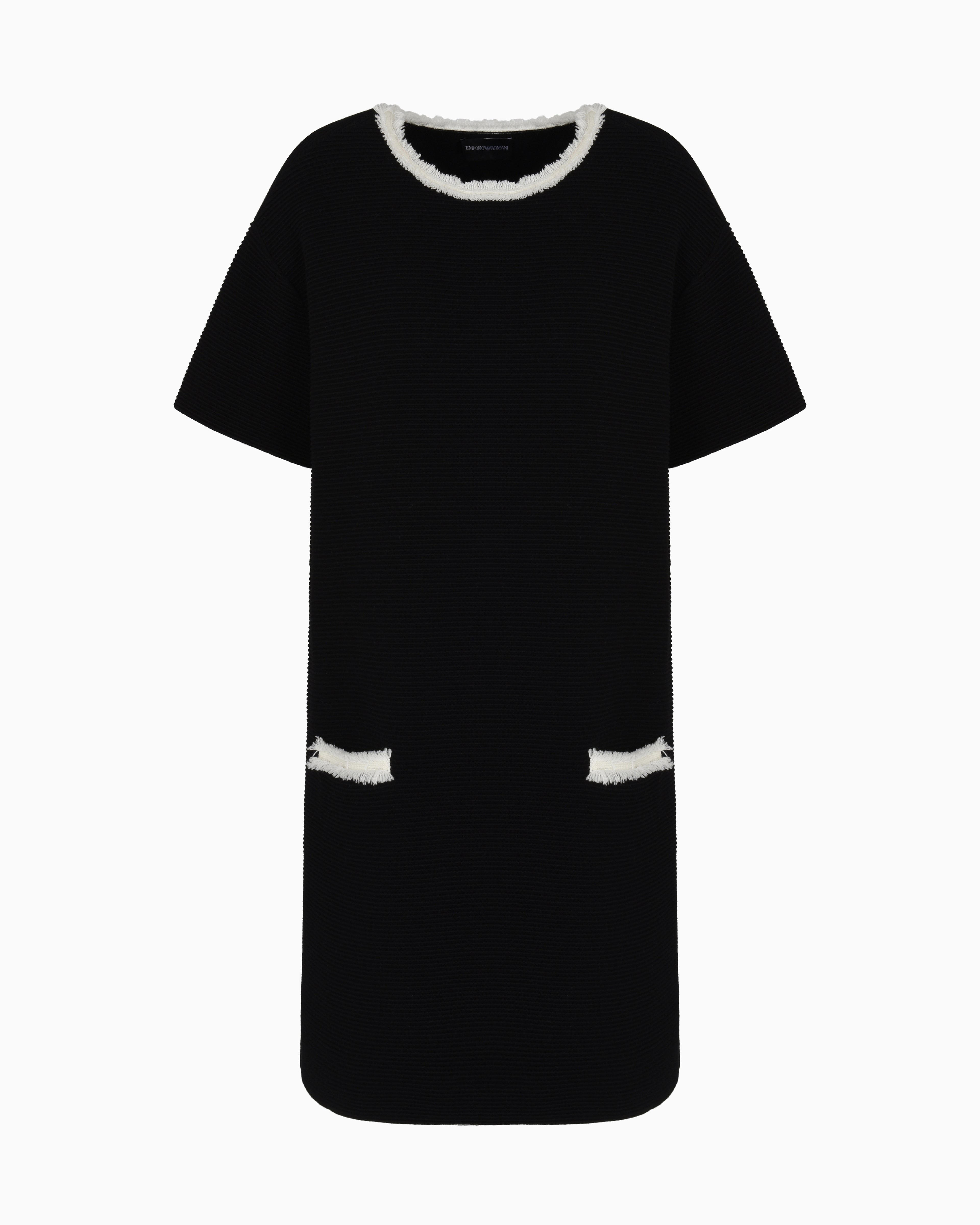 Emporio Armani Ottoman fabric dress with fringed details