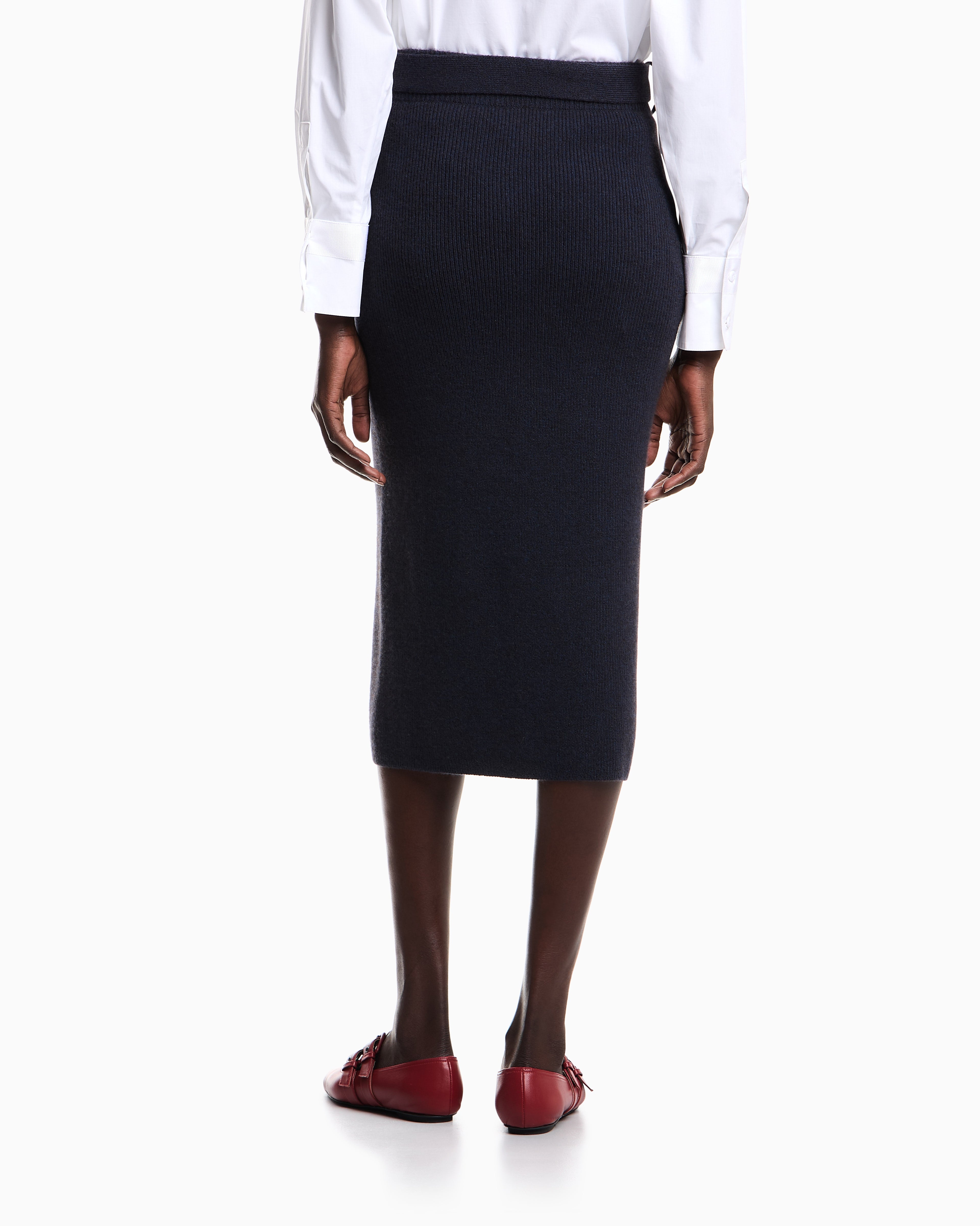 Emporio Armani Wool long skirt with slit and belt