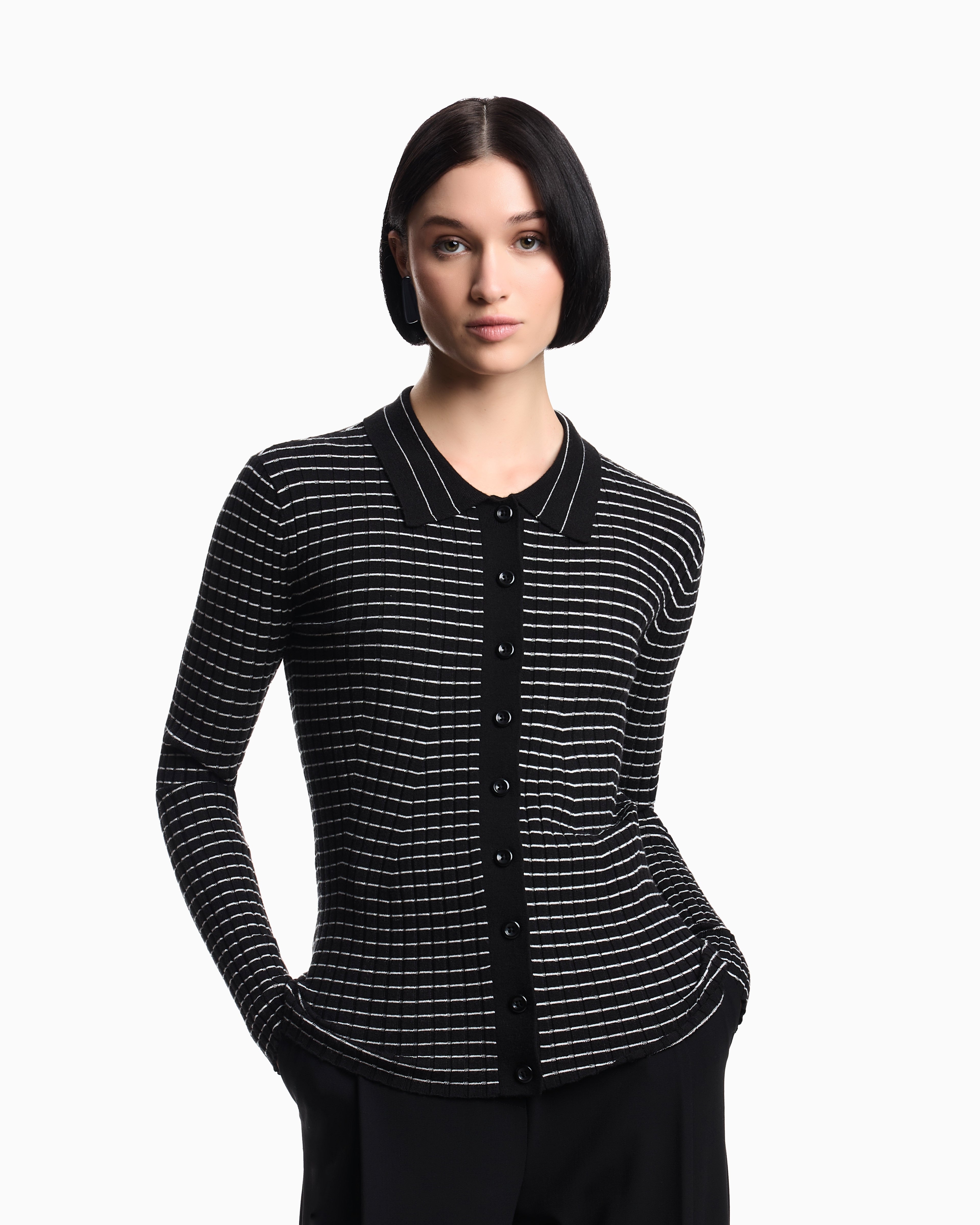 Emporio Armani Ribbed cardigan with striped motif