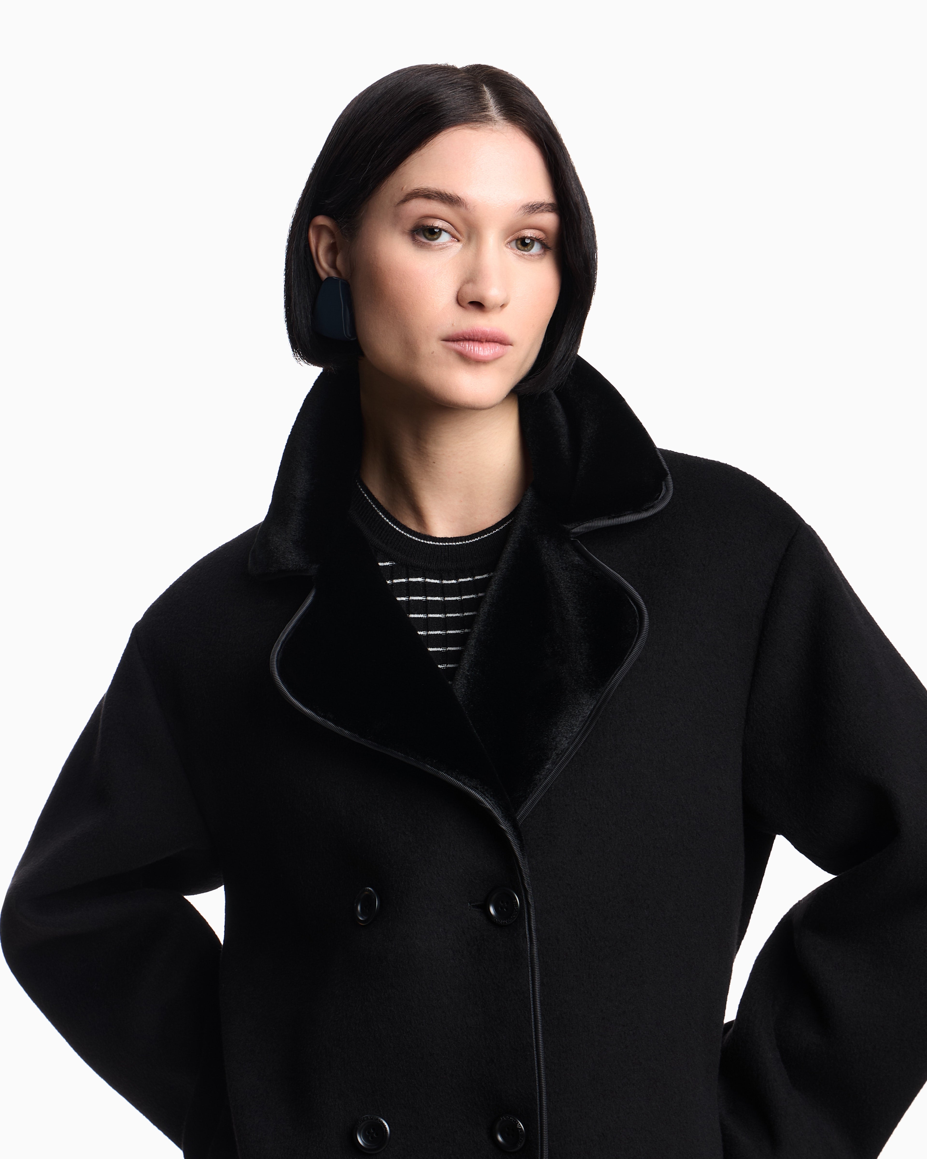 Emporio Armani Double-breasted coat in a compact wool-blend cloth