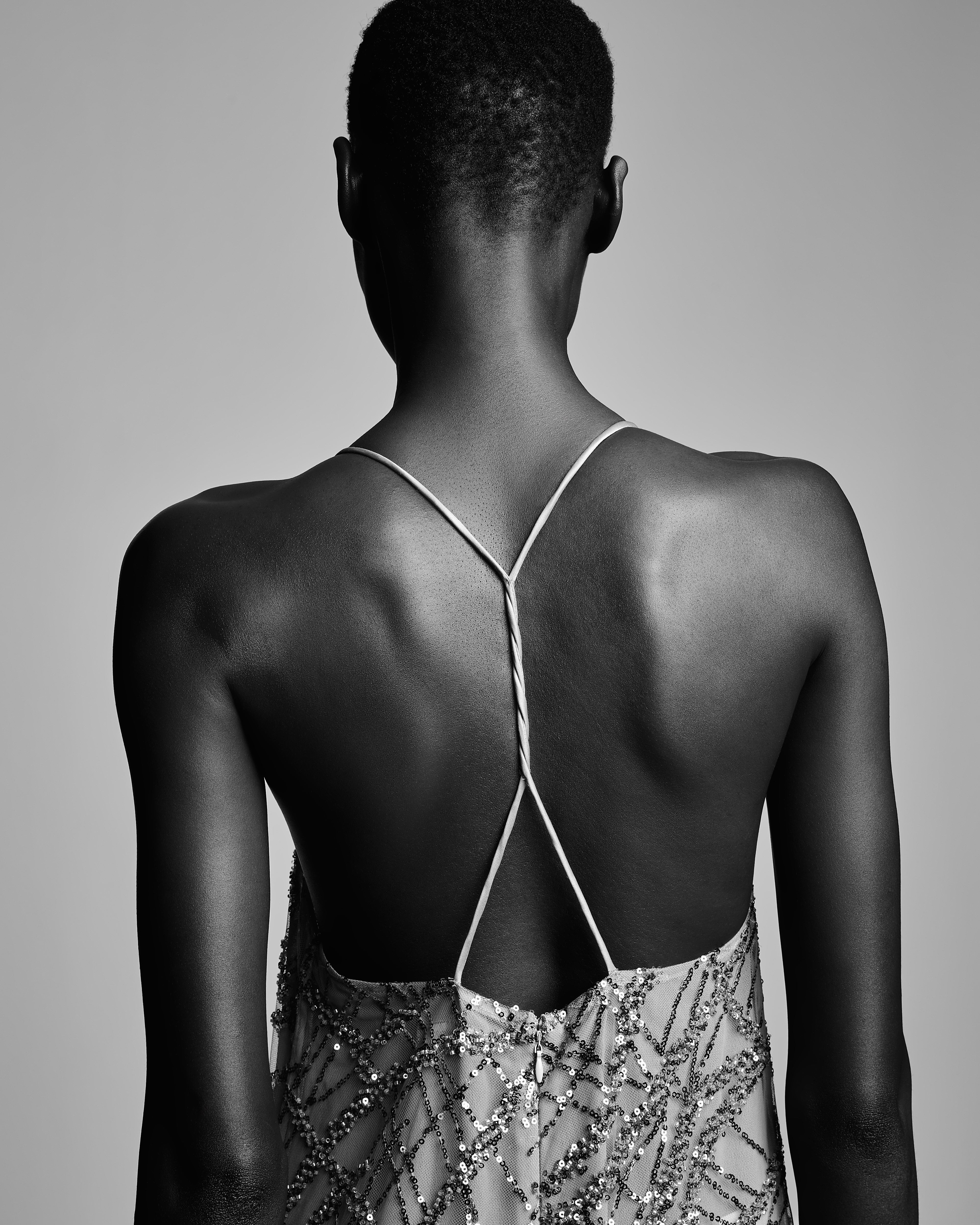Emporio Armani Long tulle dress with all-over micro-sequin and jet embroidery